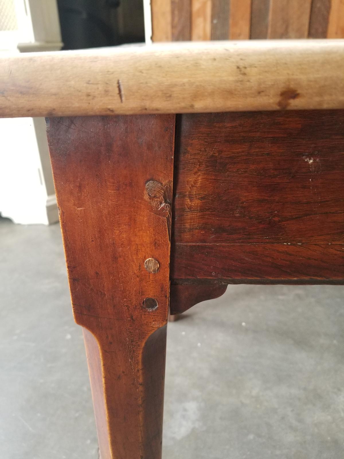 19th Century Pegged Farm Table with Natural Plank Top, Two Utensil Drawers 6