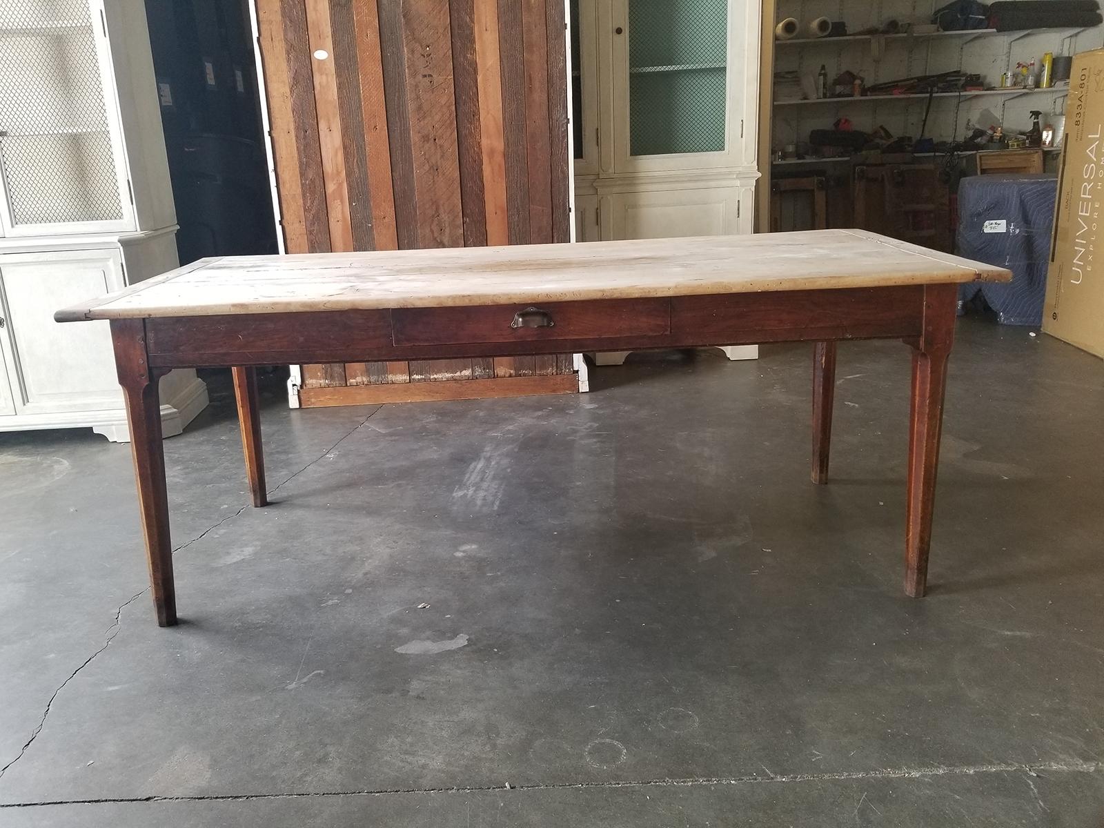 19th Century Pegged Farm Table with Natural Plank Top, Two Utensil Drawers In Good Condition In Atlanta, GA