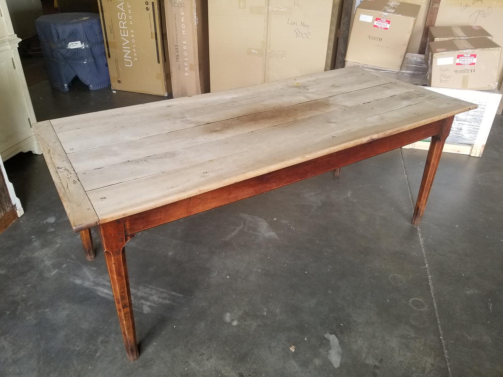 19th Century Pegged Farm Table with Natural Plank Top, Two Utensil Drawers 1