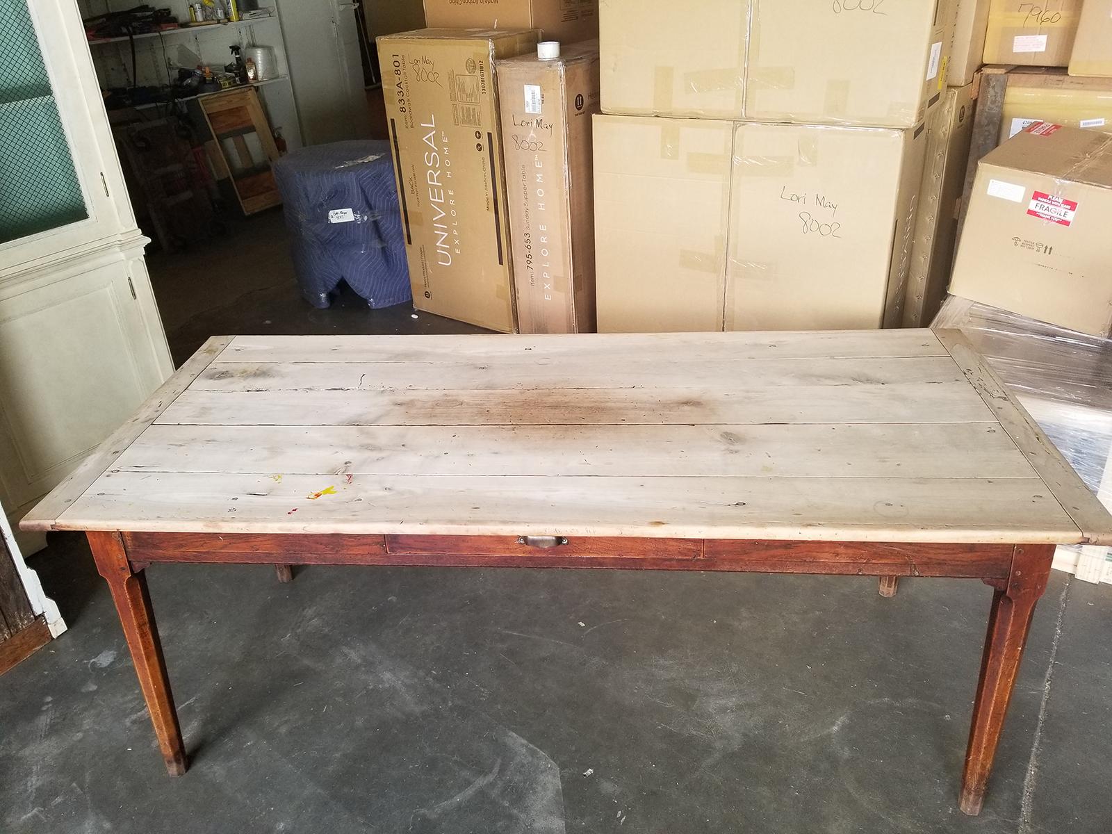 19th Century Pegged Farm Table with Natural Plank Top, Two Utensil Drawers 2