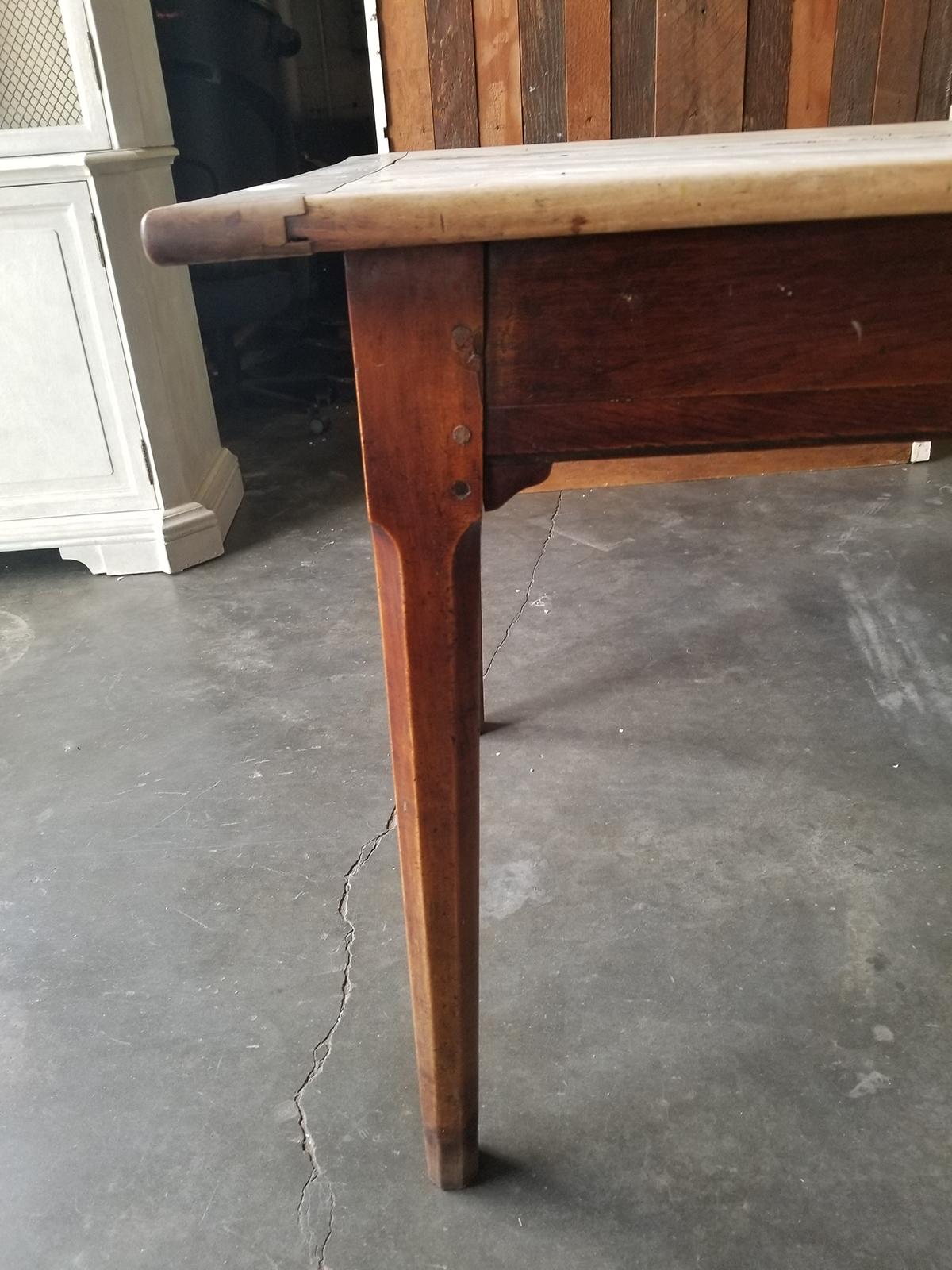 19th Century Pegged Farm Table with Natural Plank Top, Two Utensil Drawers 5