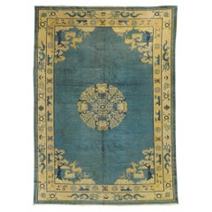Tapis pékinois bleu du 19ème siècle avec cerfs et dragons de longévité, vers 1870