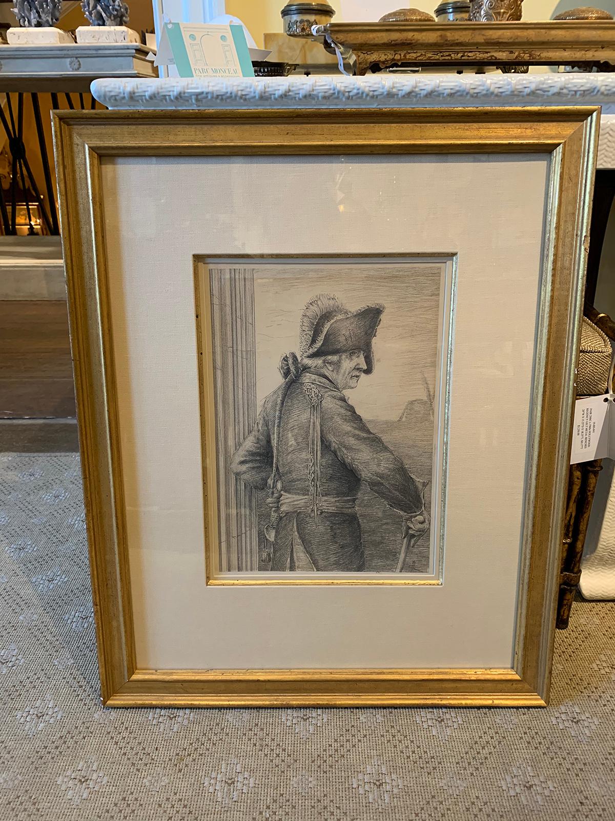 19th century pencil drawing of French soldier, unsigned.