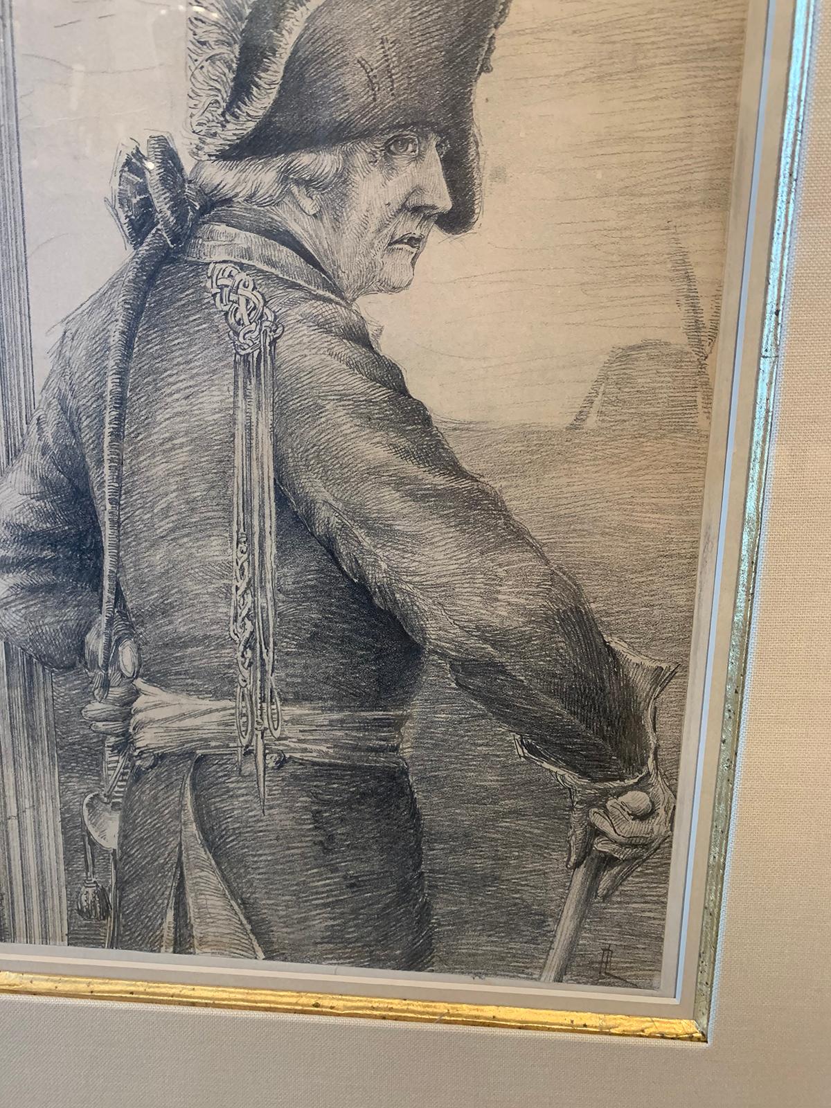 19th Century Pencil Drawing of French Soldier, Unsigned In Good Condition For Sale In Atlanta, GA
