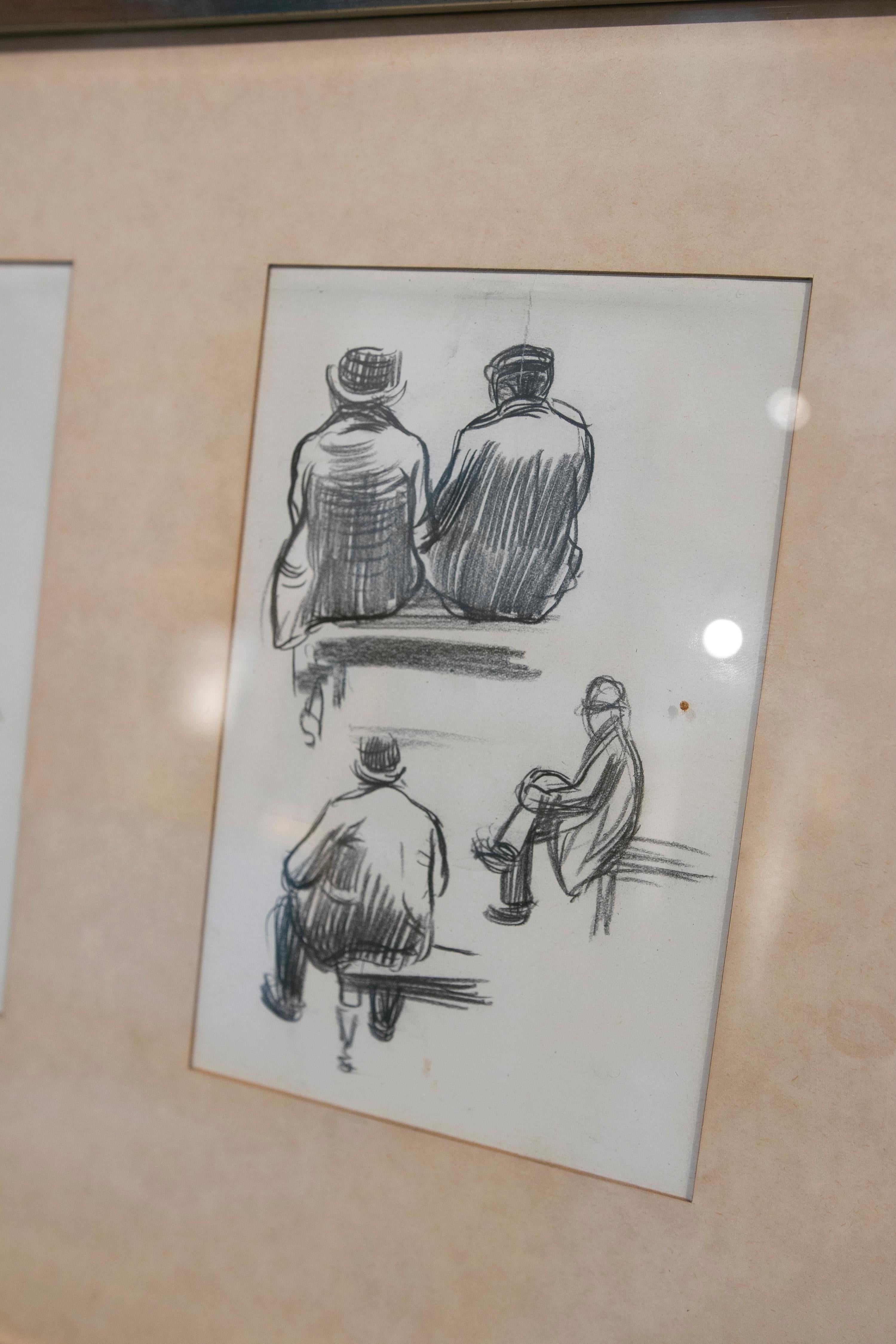 19th Century Pencil Painting of Characters by Henry James Edouard EVENPOEL In Good Condition For Sale In Marbella, ES