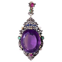 19th Century Pendant Featuring an 45ct Amethyst under a Sapphire Crown