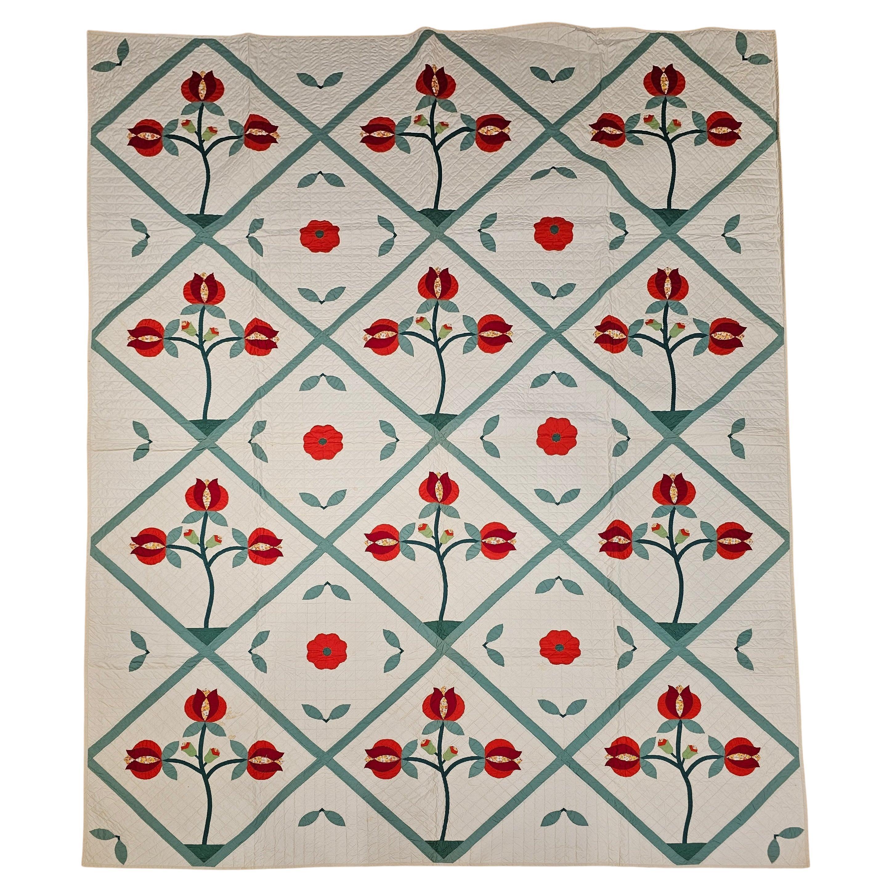 Pennsylvania Dutch Handstich-Applikationsquilt aus dem 19.