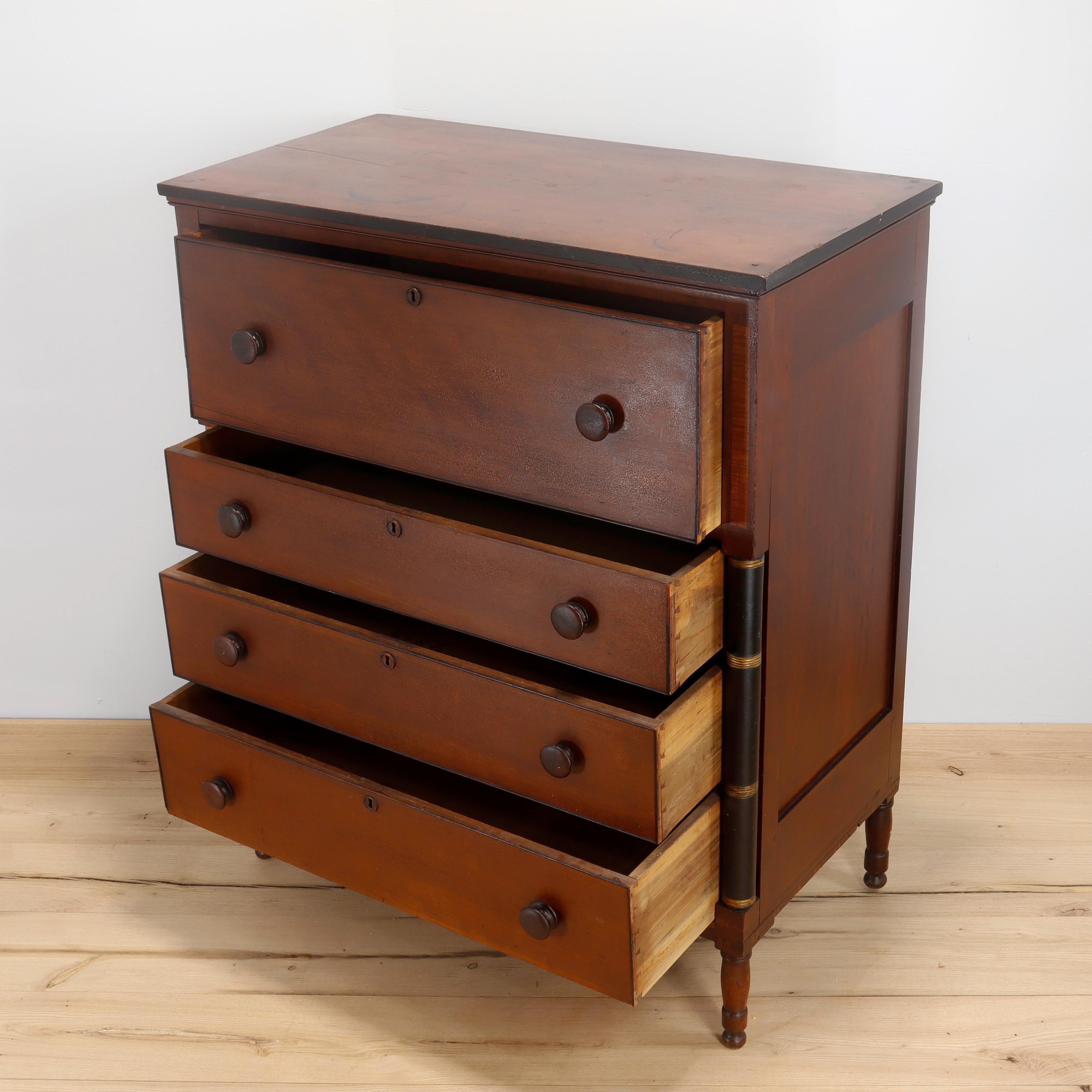 19th Century Pennsylvania Folky Sheraton Cherry Chest of Drawers For Sale 4