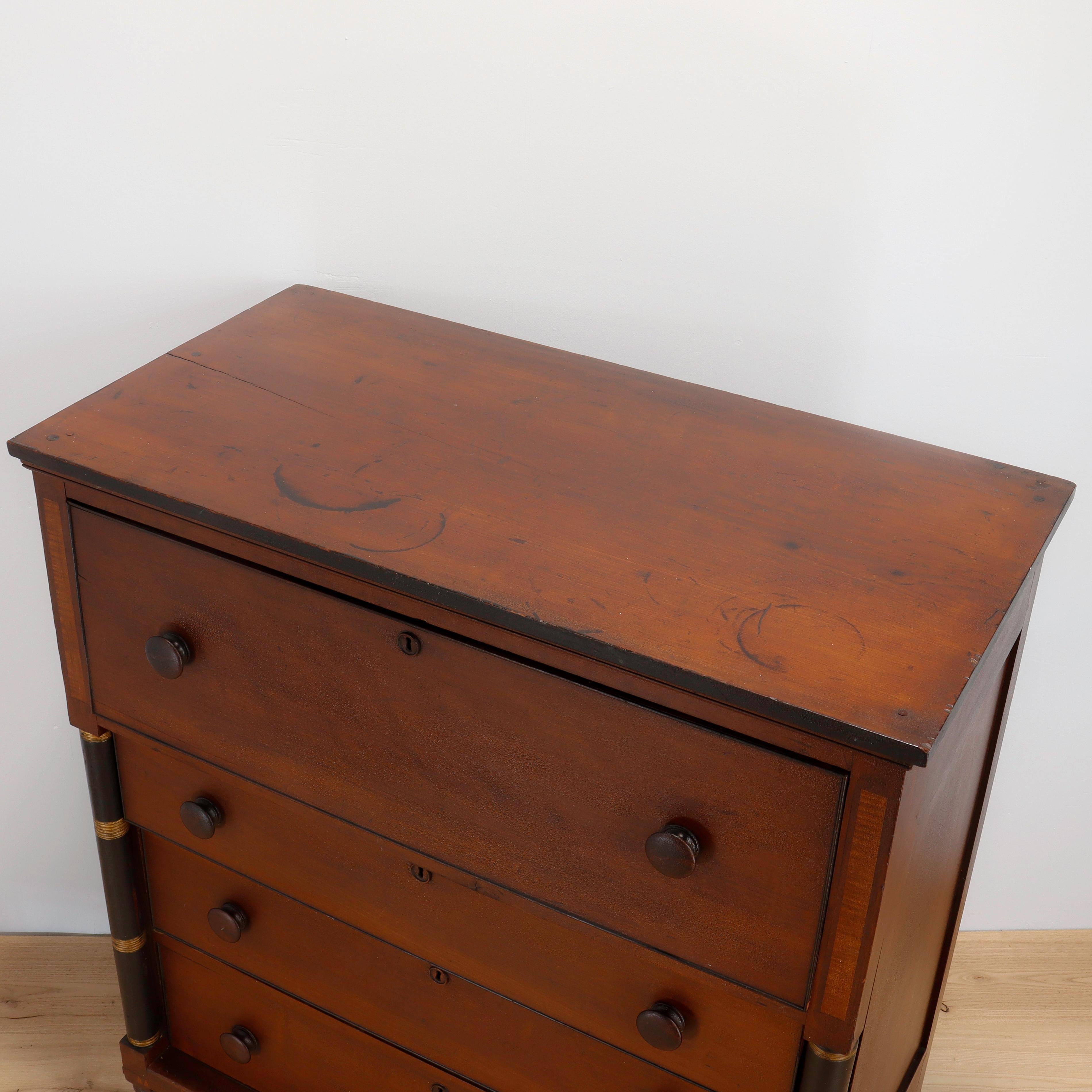 19th Century Pennsylvania Folky Sheraton Cherry Chest of Drawers For Sale 5