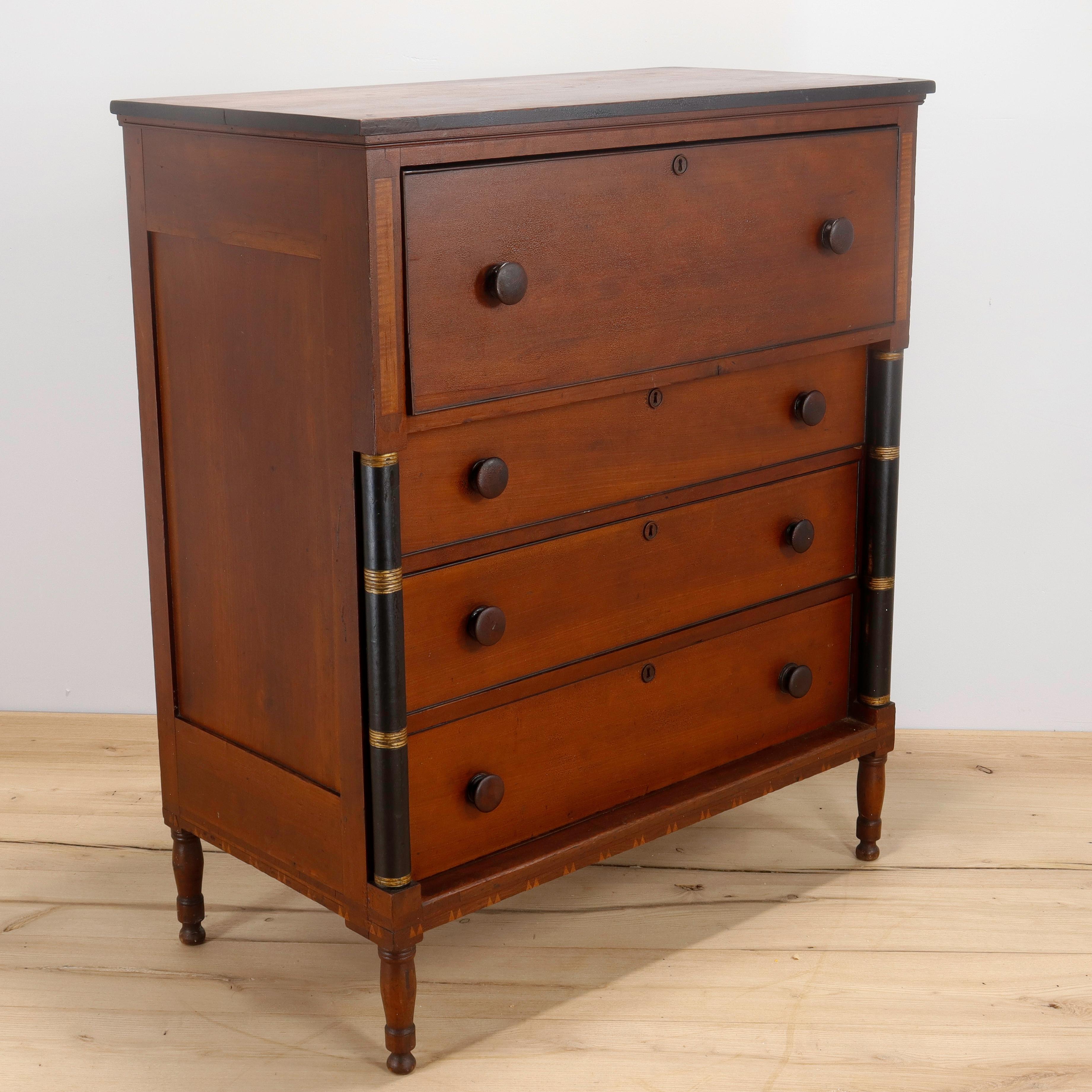 North American 19th Century Pennsylvania Folky Sheraton Cherry Chest of Drawers For Sale