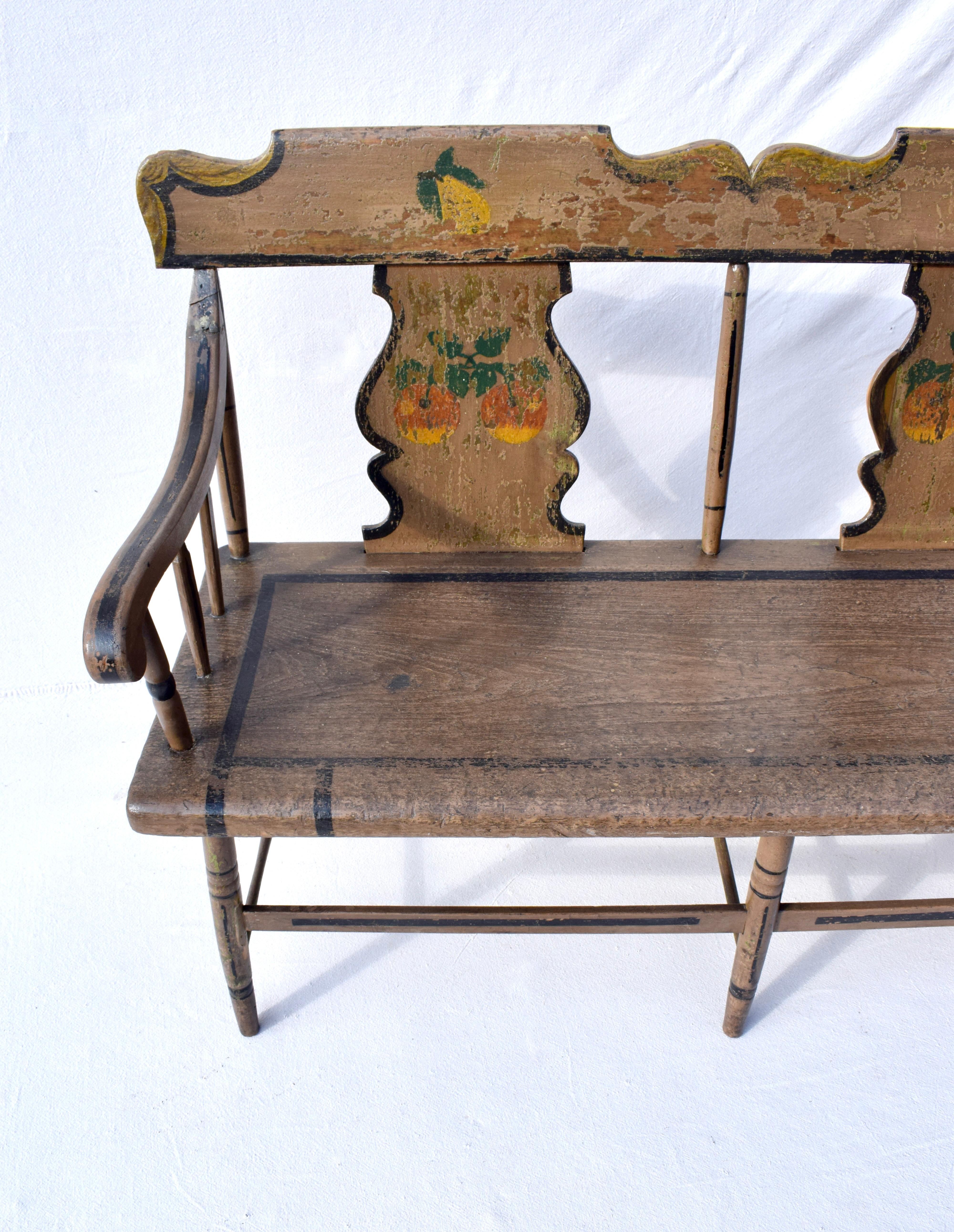Upholstery 19th Century Pennsylvania Painted Settee For Sale