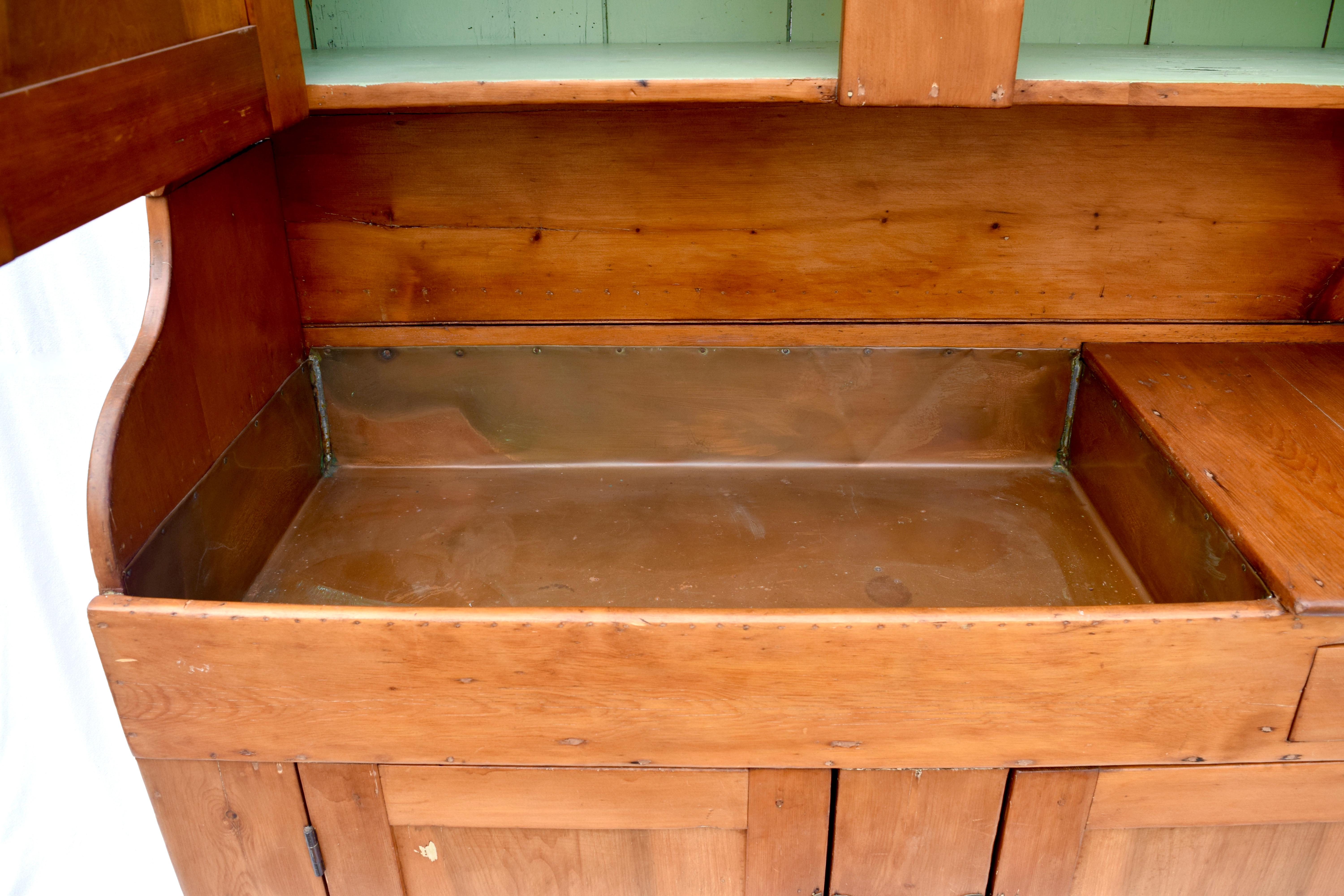 Brass 19th Century Pennsylvania Two Part Stepback Cupboard