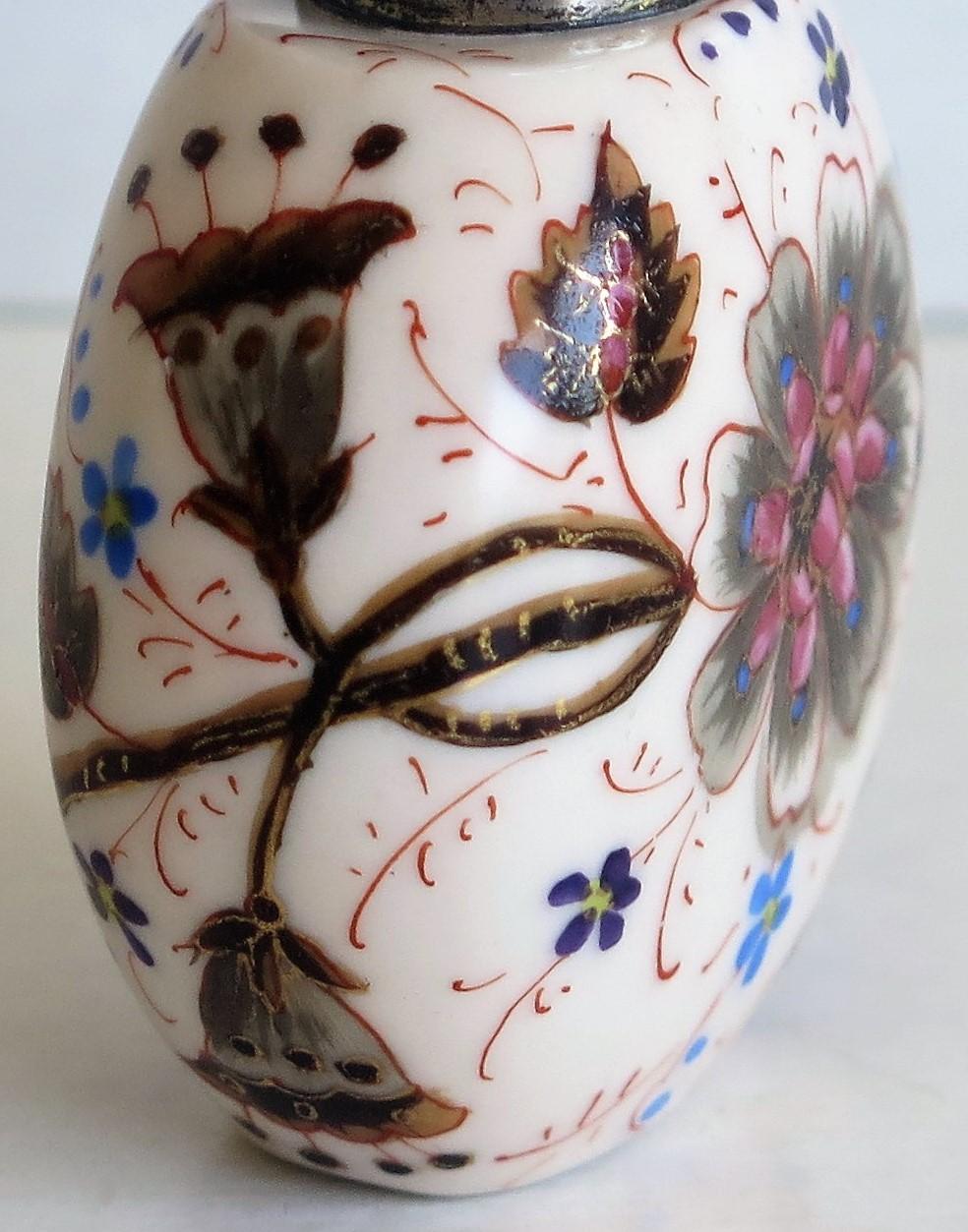 19th Century Perfume or Scent Bottle Porcelain Hand-Painted Floral, Victorian 2