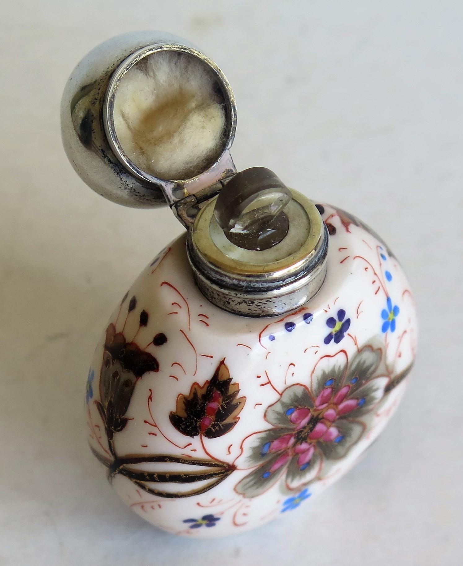19th Century Perfume or Scent Bottle Porcelain Hand-Painted Floral, Victorian 4