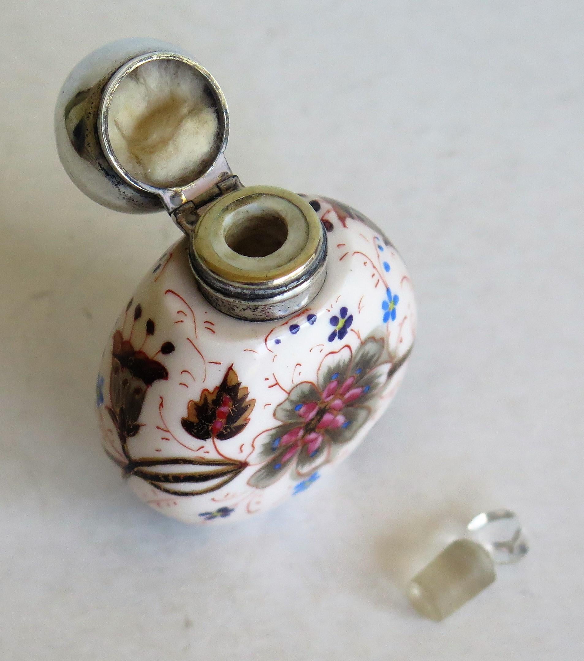 19th Century Perfume or Scent Bottle Porcelain Hand-Painted Floral, Victorian 5