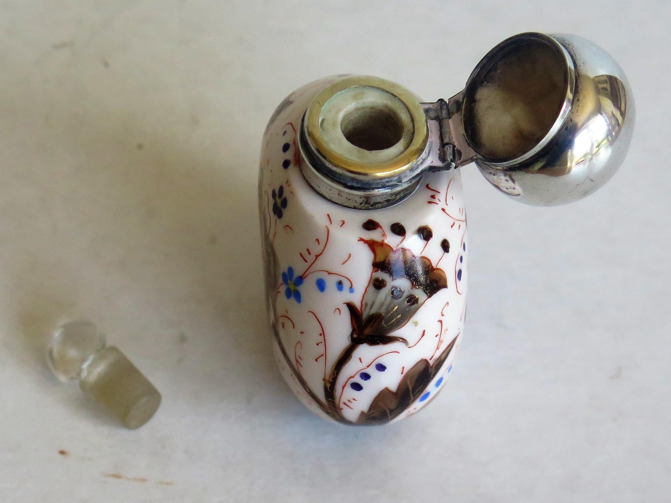 19th Century Perfume or Scent Bottle Porcelain Hand-Painted Floral, Victorian 6