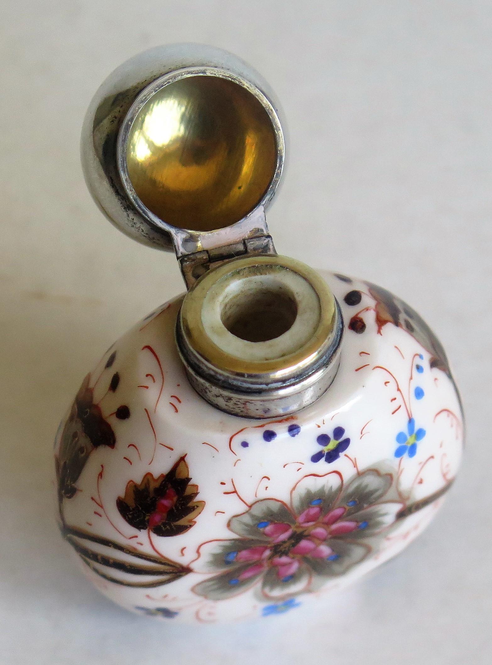 19th Century Perfume or Scent Bottle Porcelain Hand-Painted Floral, Victorian 7