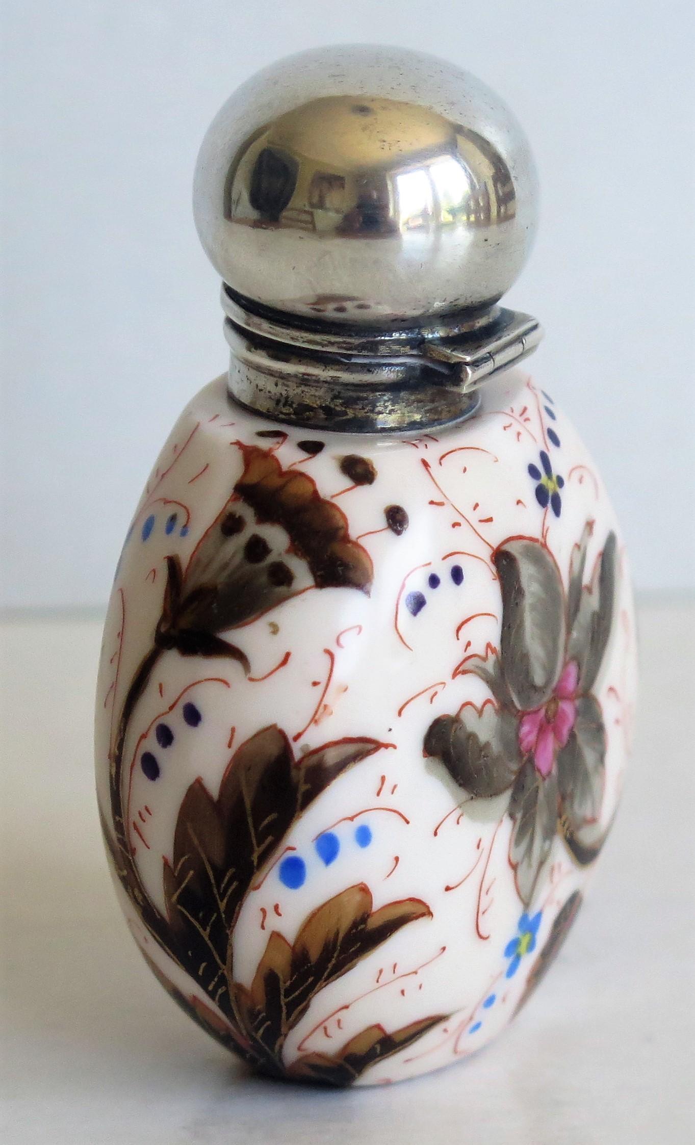 English 19th Century Perfume or Scent Bottle Porcelain Hand-Painted Floral, Victorian
