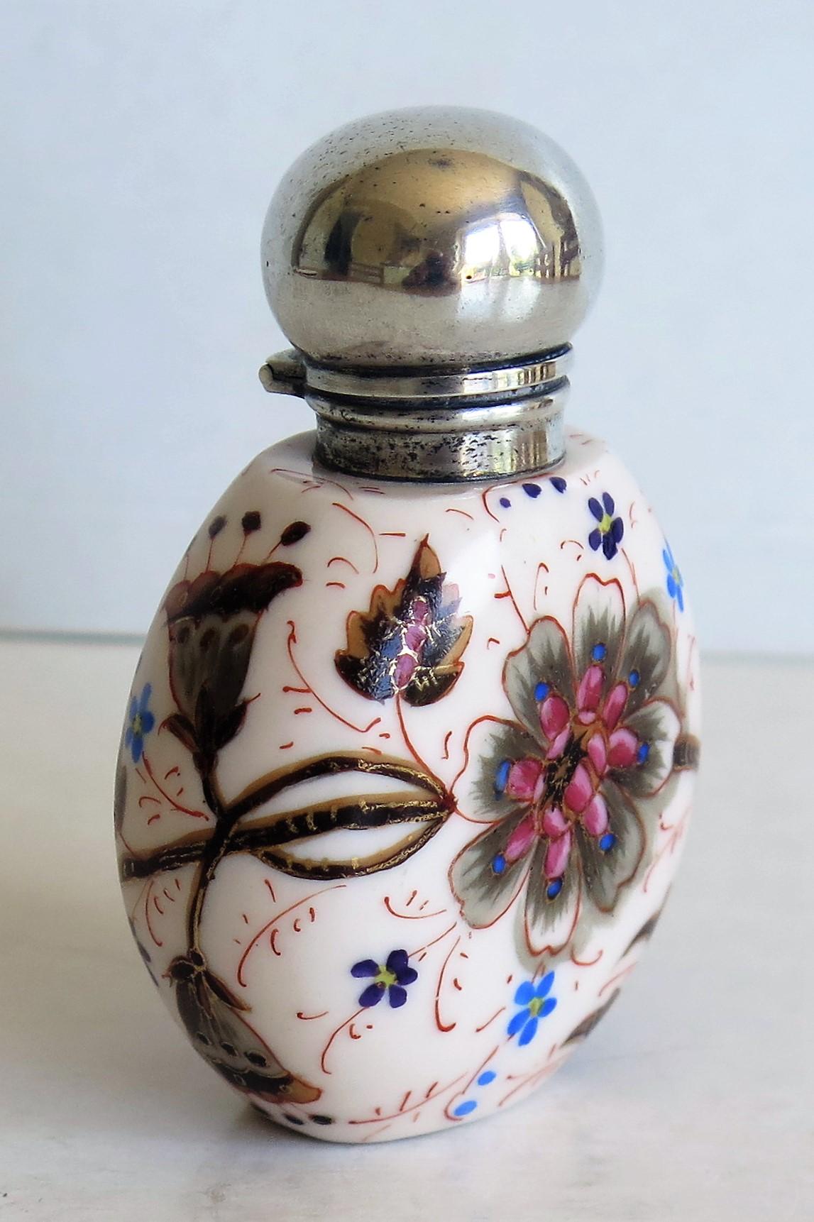 19th Century Perfume or Scent Bottle Porcelain Hand-Painted Floral, Victorian 1