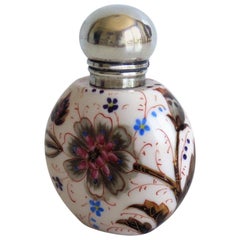 Antique 19th Century Perfume or Scent Bottle Porcelain Hand-Painted Floral, Victorian