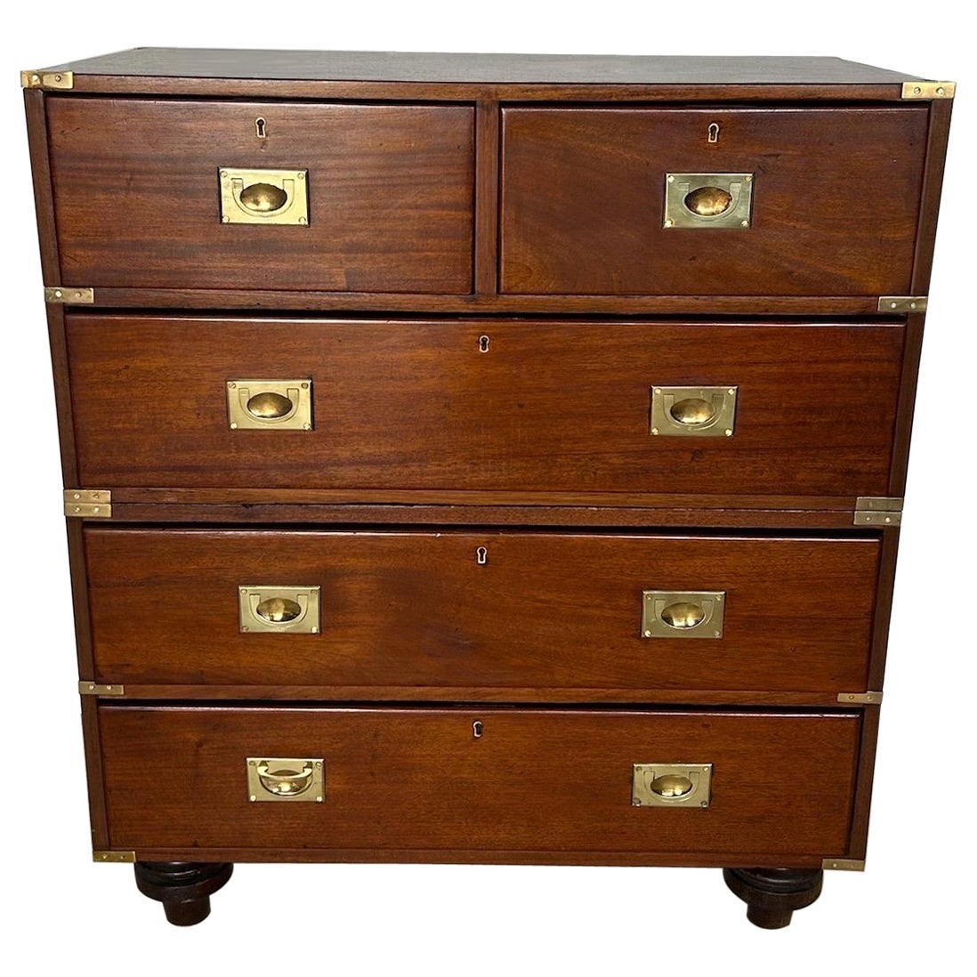 Cassapanca Campaigner in mogano rilegata in ottone del XIX secolo in vendita