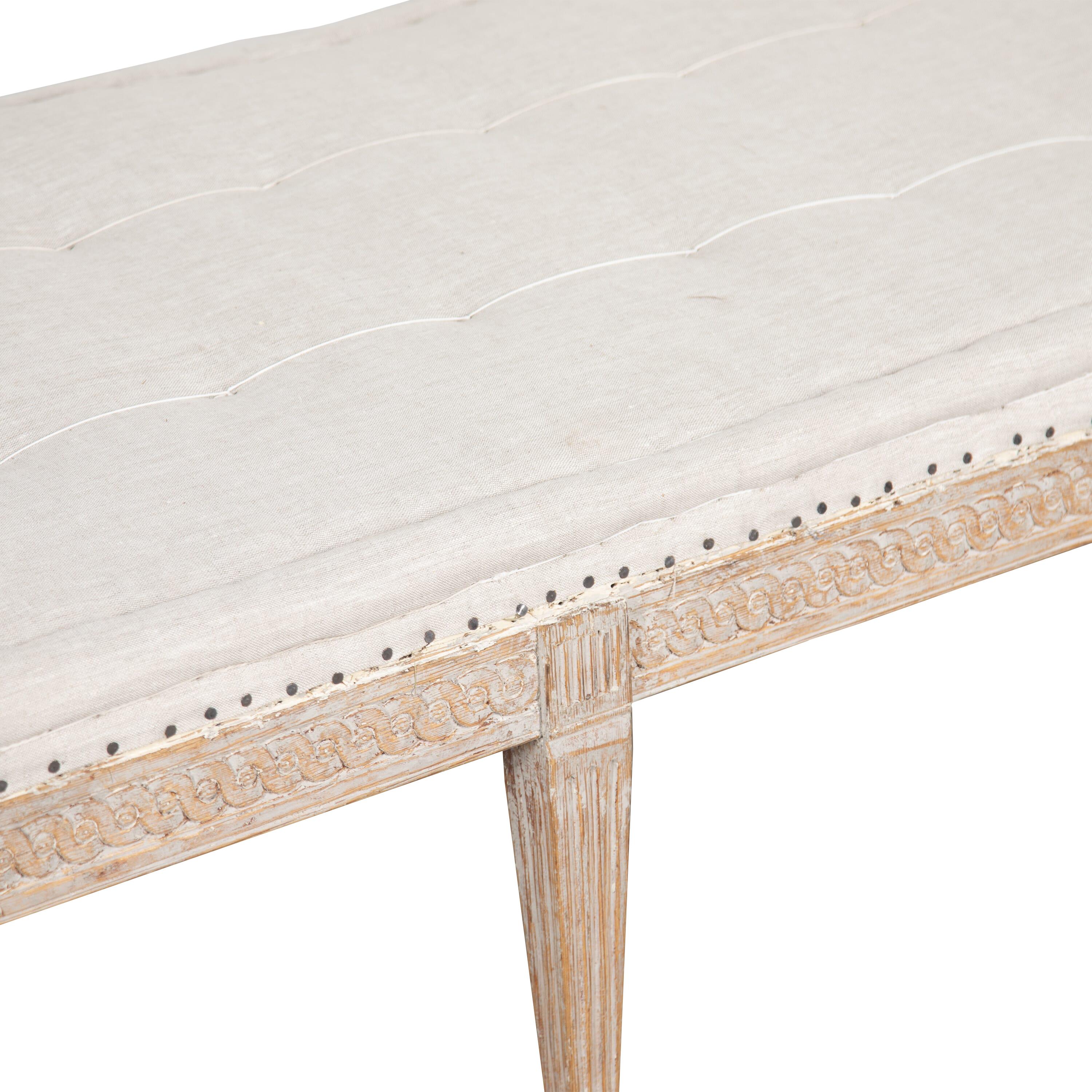 Linen 19th Century Period Gustavian Bench