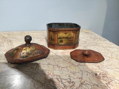 19th Century Period Lead Tobacco Jar Decorated in the Chinoiserie Style