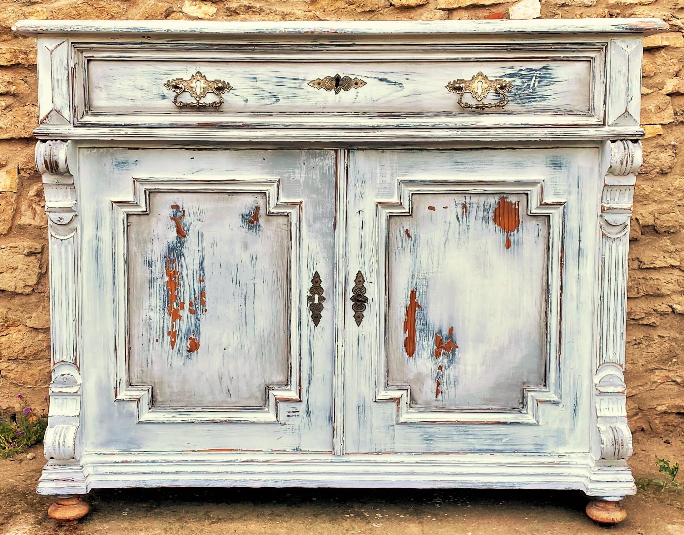 19th century period painted pine chest commode, France 1860

two-door, one drawer french provicial, rustic.

all metal parts original period.