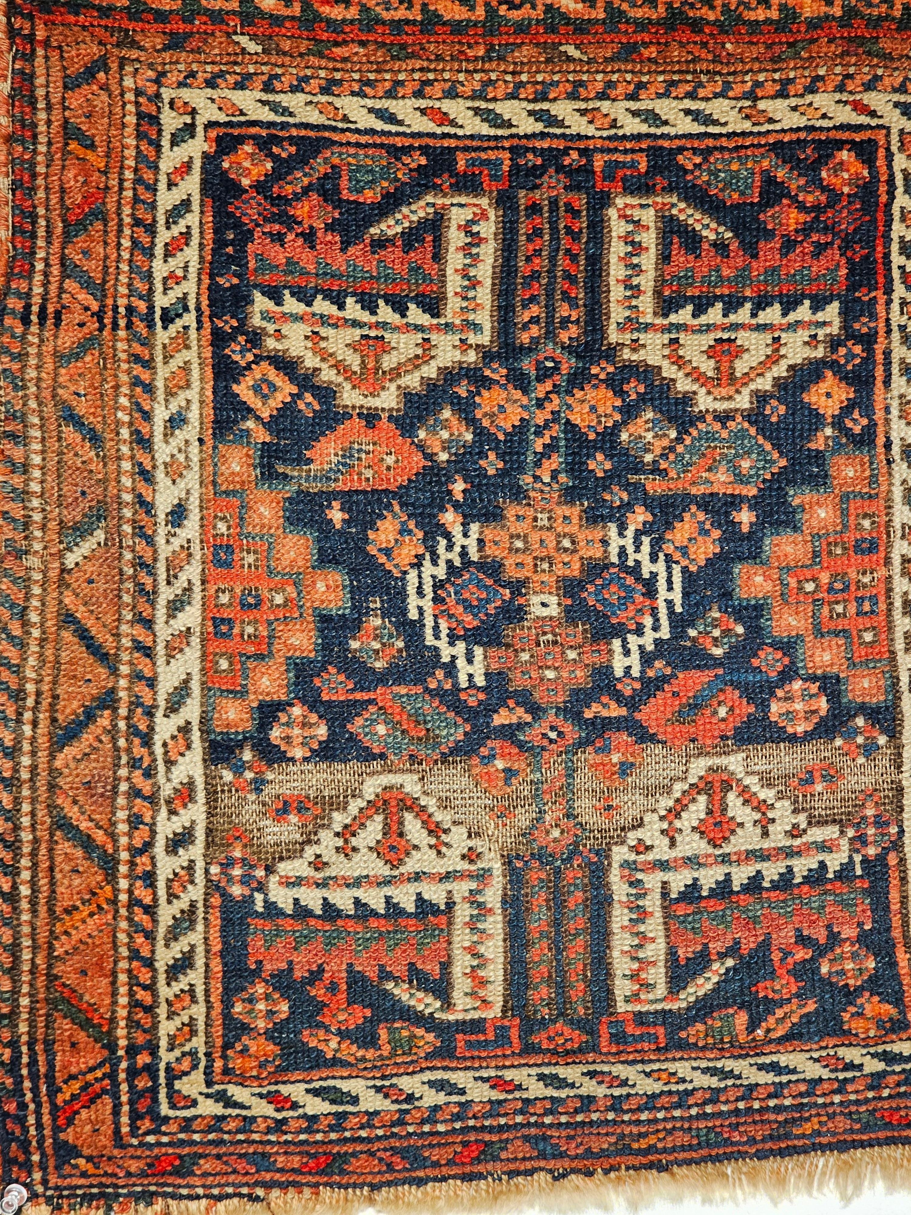 Vegetable Dyed 19th Century Persian Afshar Tribal Bagface Used as Nomadic People Wall Art For Sale