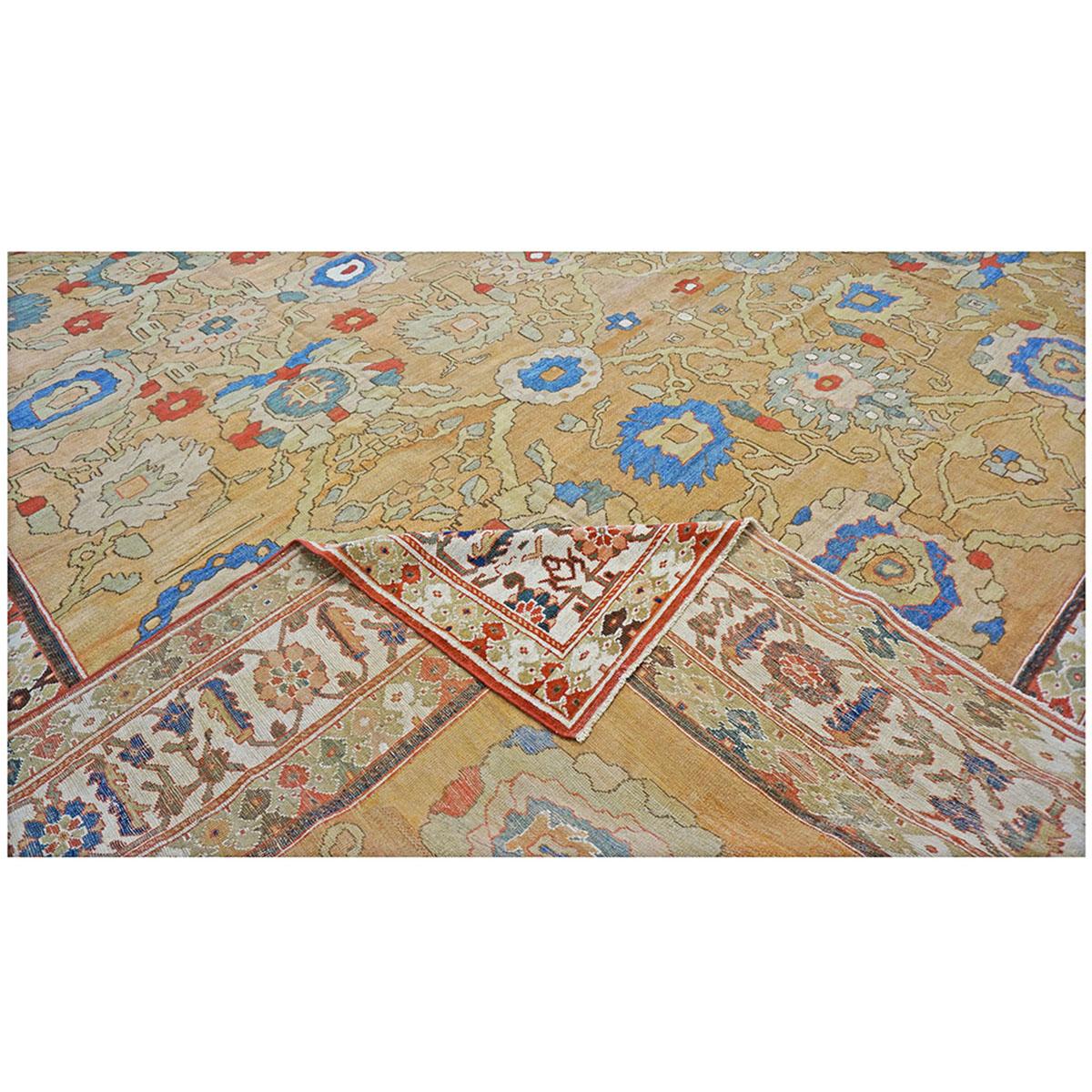 Tapis persan ancien du 19ème siècle Sultanabad 15x19, brun clair, rouille et bleu, fait à la main en vente 4