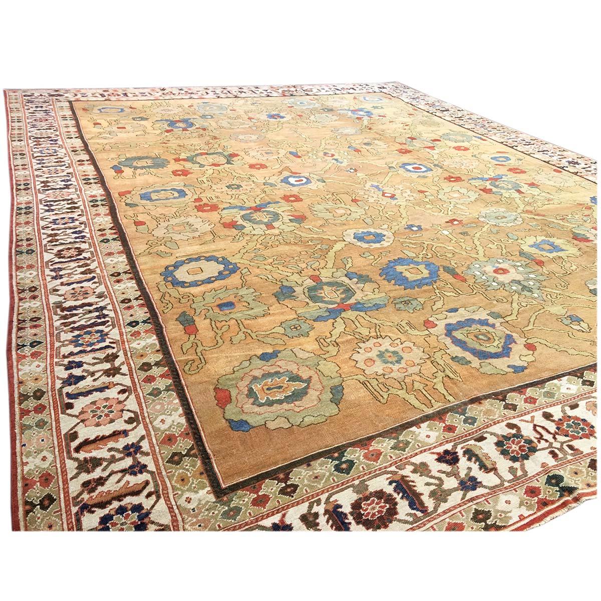 Tapis persan ancien du 19ème siècle Sultanabad 15x19, brun clair, rouille et bleu, fait à la main État moyen - En vente à Houston, TX