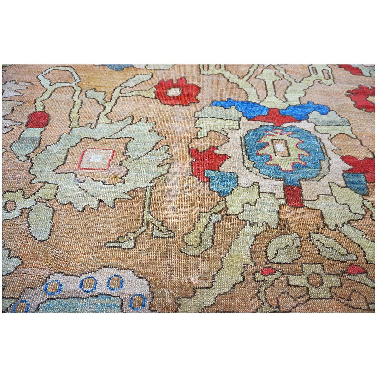 Tapis persan ancien du 19ème siècle Sultanabad 15x19, brun clair, rouille et bleu, fait à la main en vente 1
