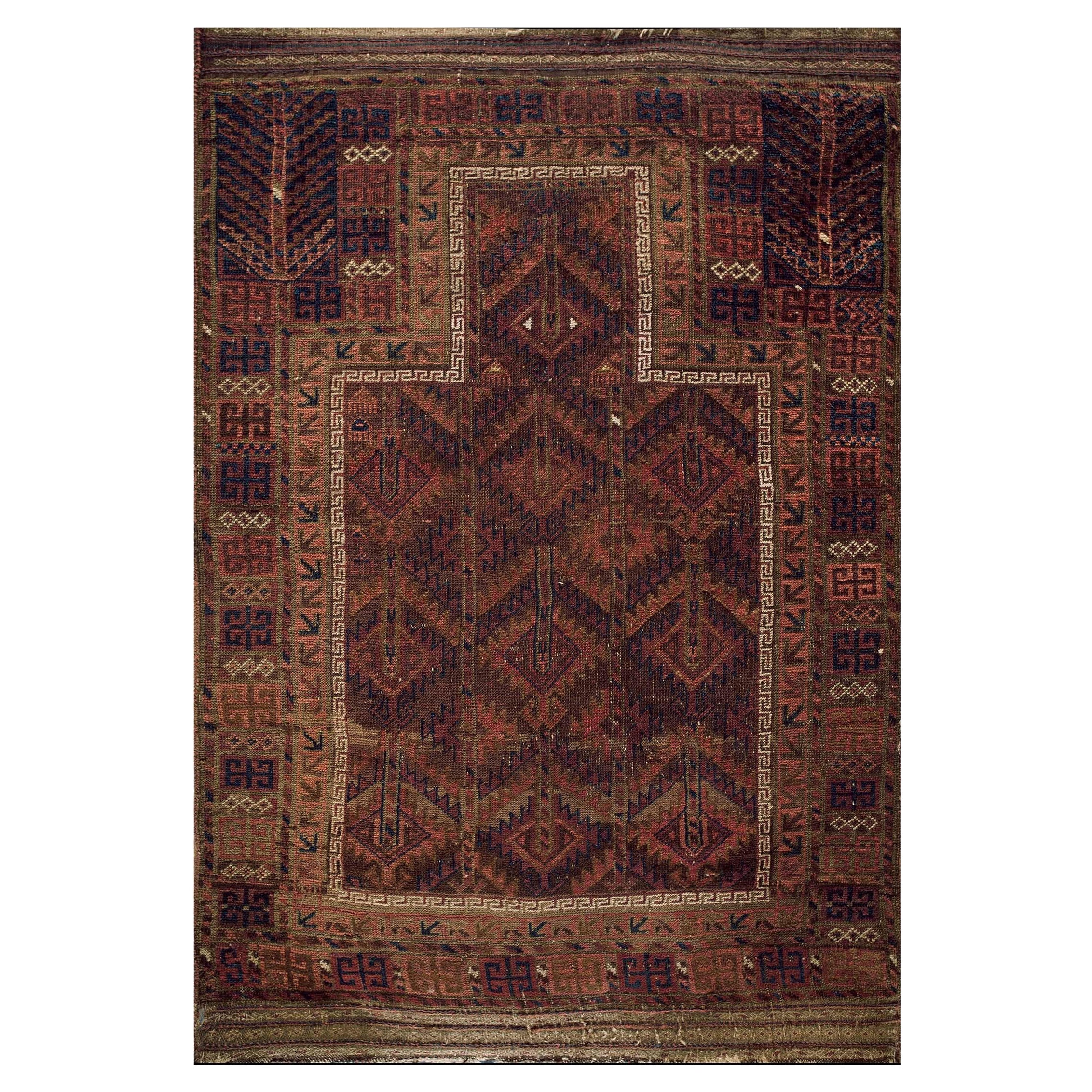19th Century Persian Baluch Prayer Carpet ( 3' x 4' 6'' - 92 x 137 cm ) For Sale