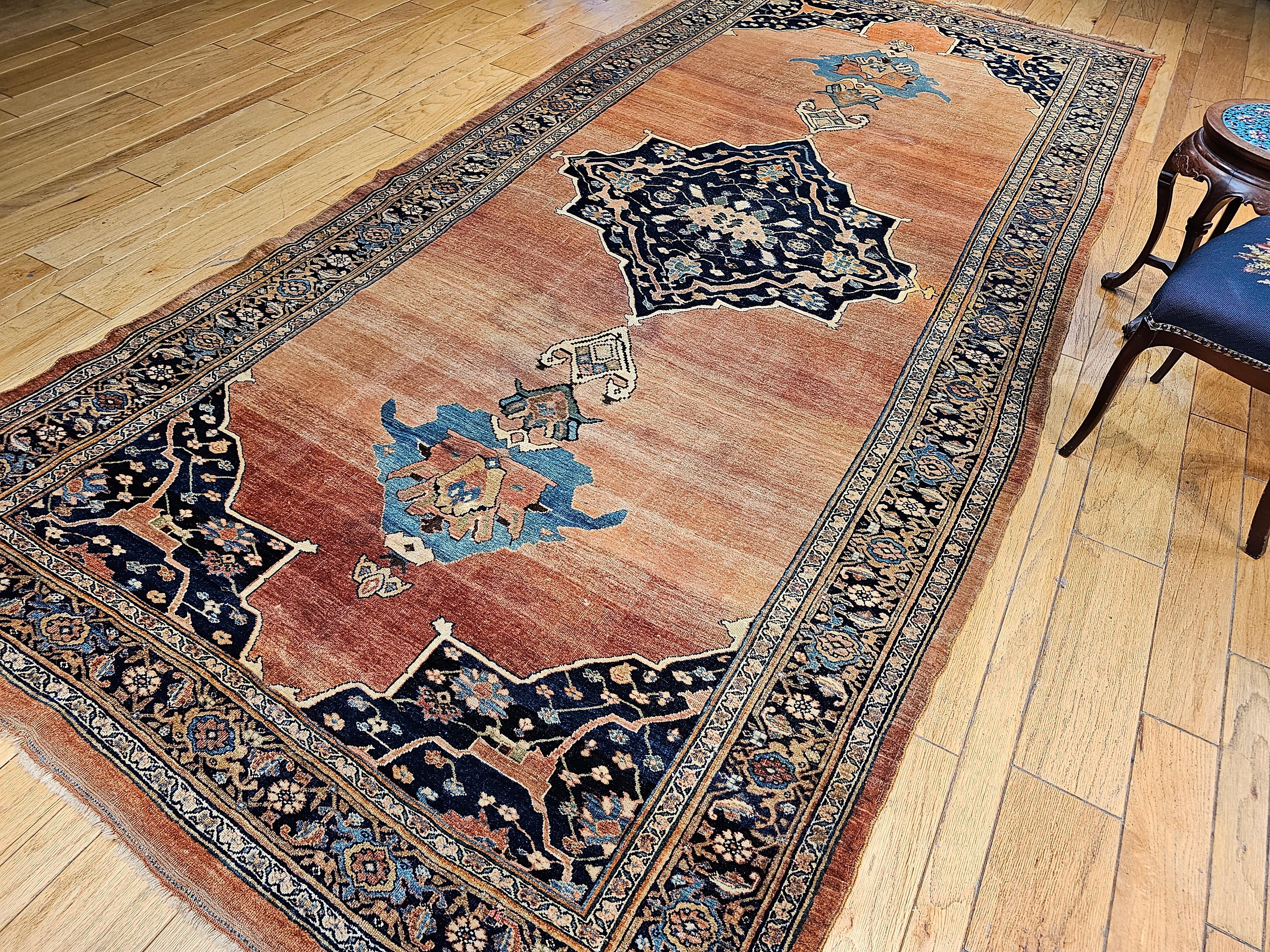 19th Century Persian Bidjar Gallery Rug in Brick-Red, Navy, Turquoise, Yellow For Sale 5