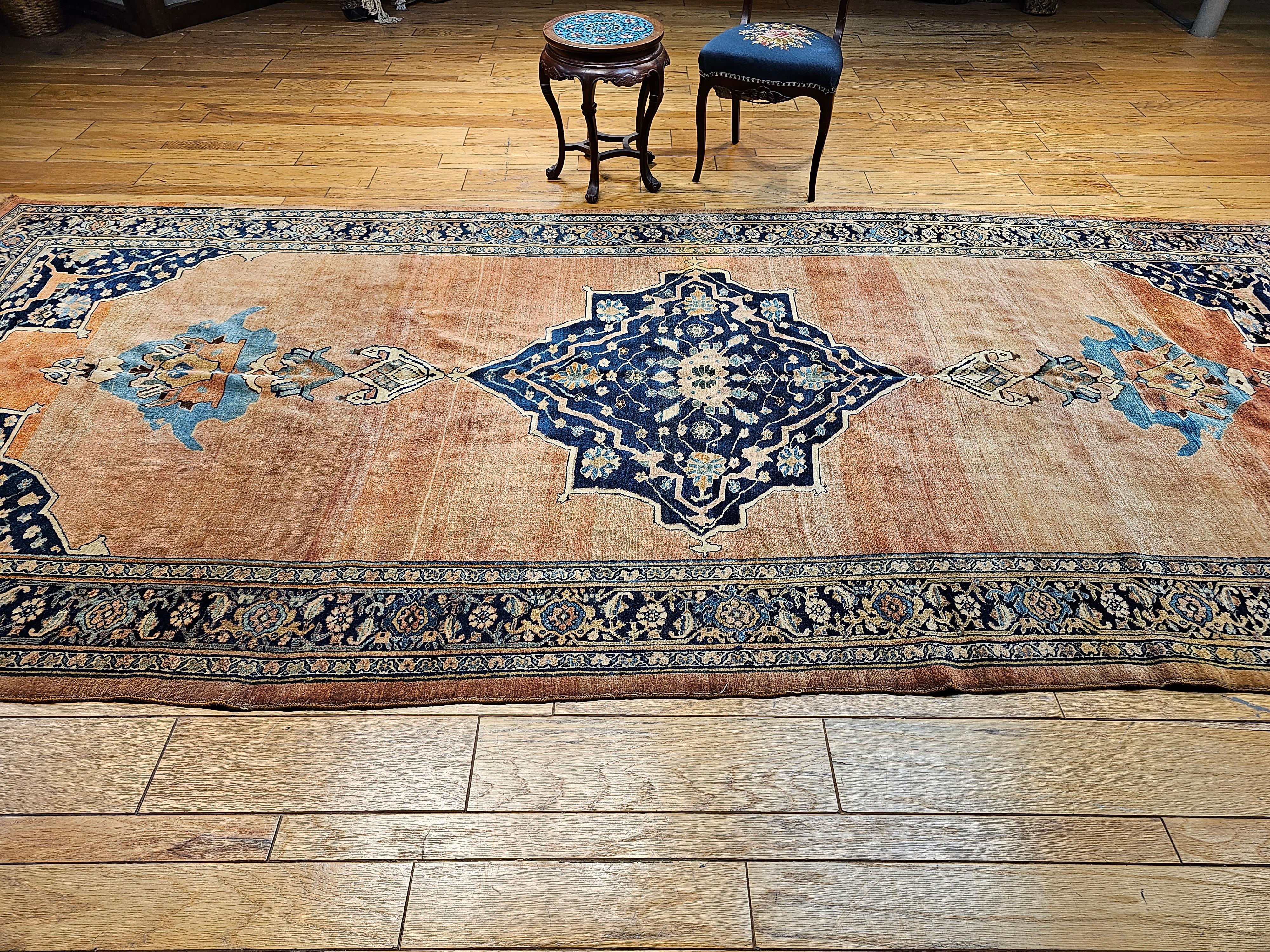 19th Century Persian Bidjar Gallery Rug in Brick-Red, Navy, Turquoise, Yellow For Sale 6