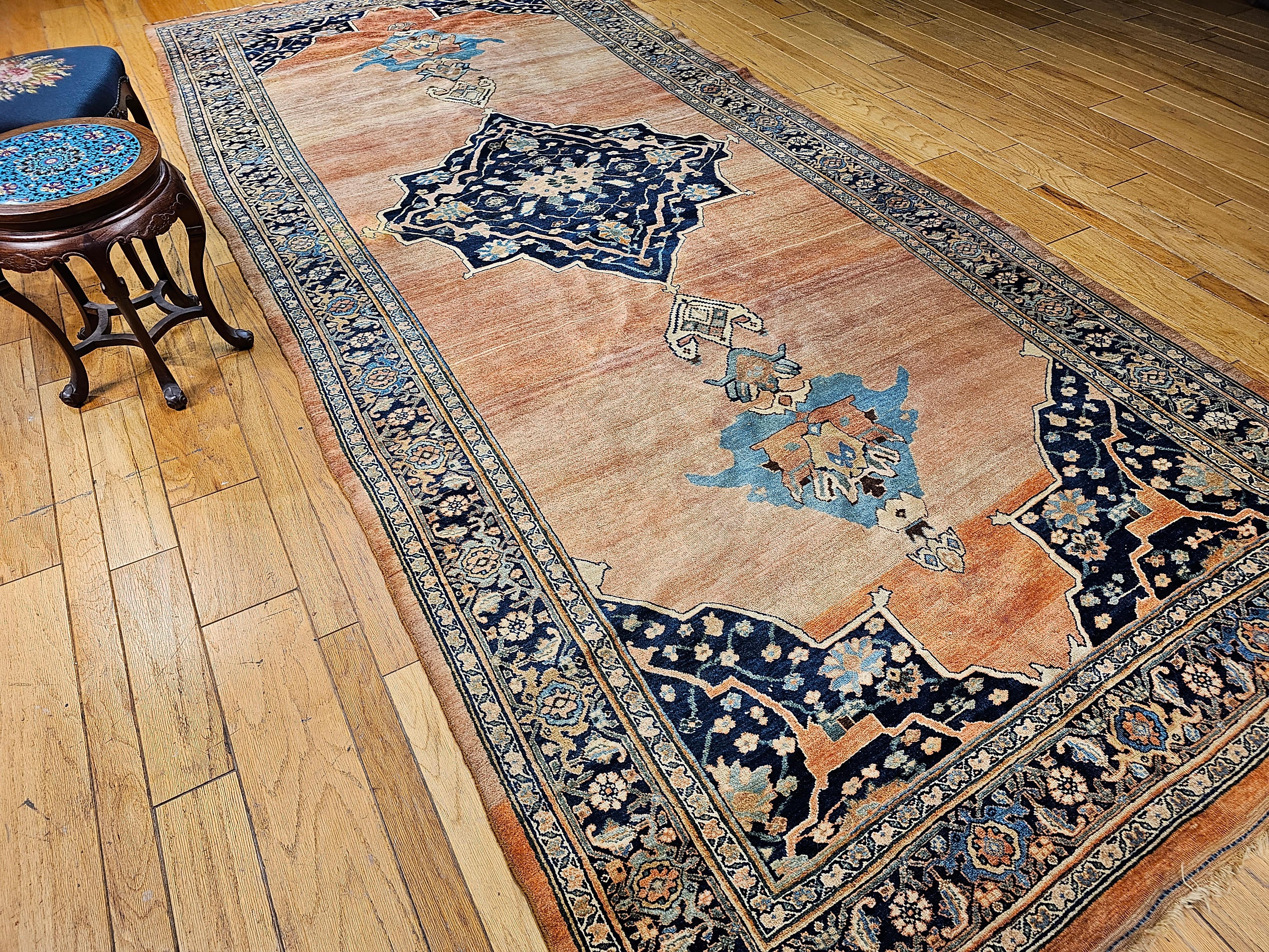19th Century Persian Bidjar Gallery Rug in Brick-Red, Navy, Turquoise, Yellow For Sale 7