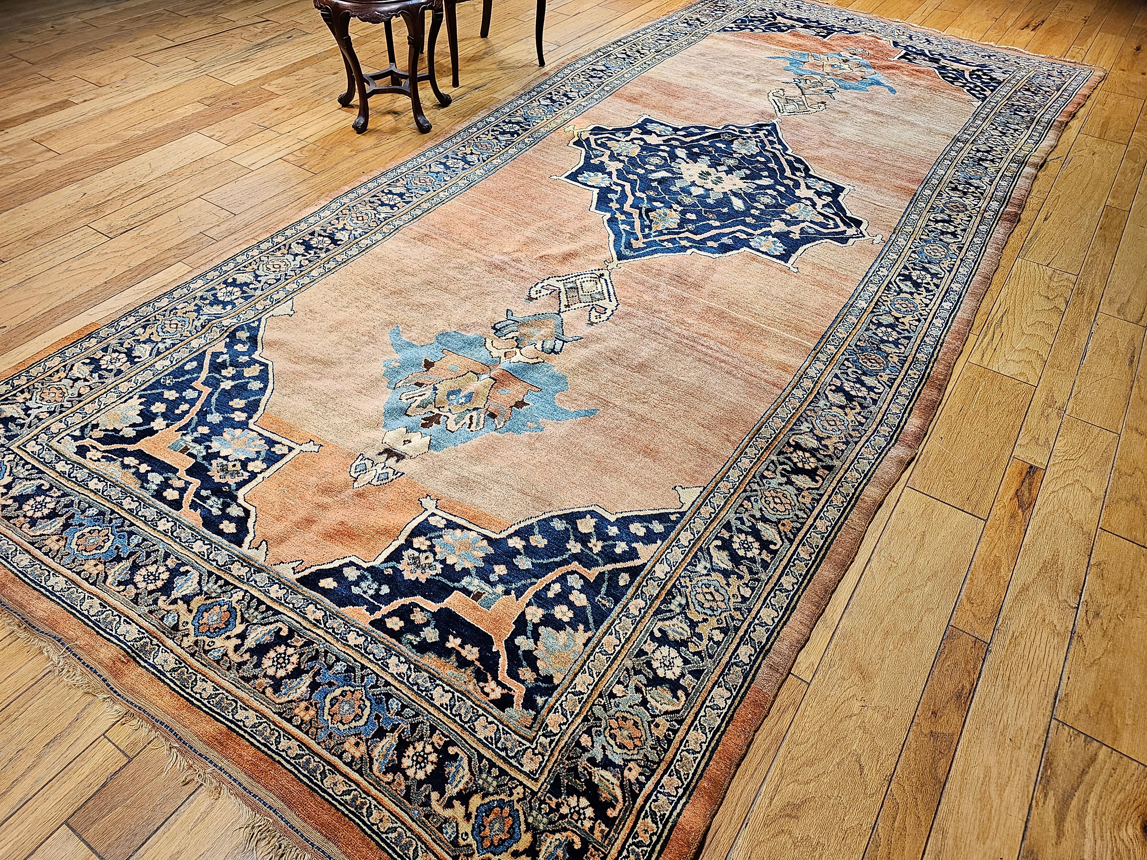 19th Century Persian Bidjar Gallery Rug in Brick-Red, Navy, Turquoise, Yellow For Sale 8