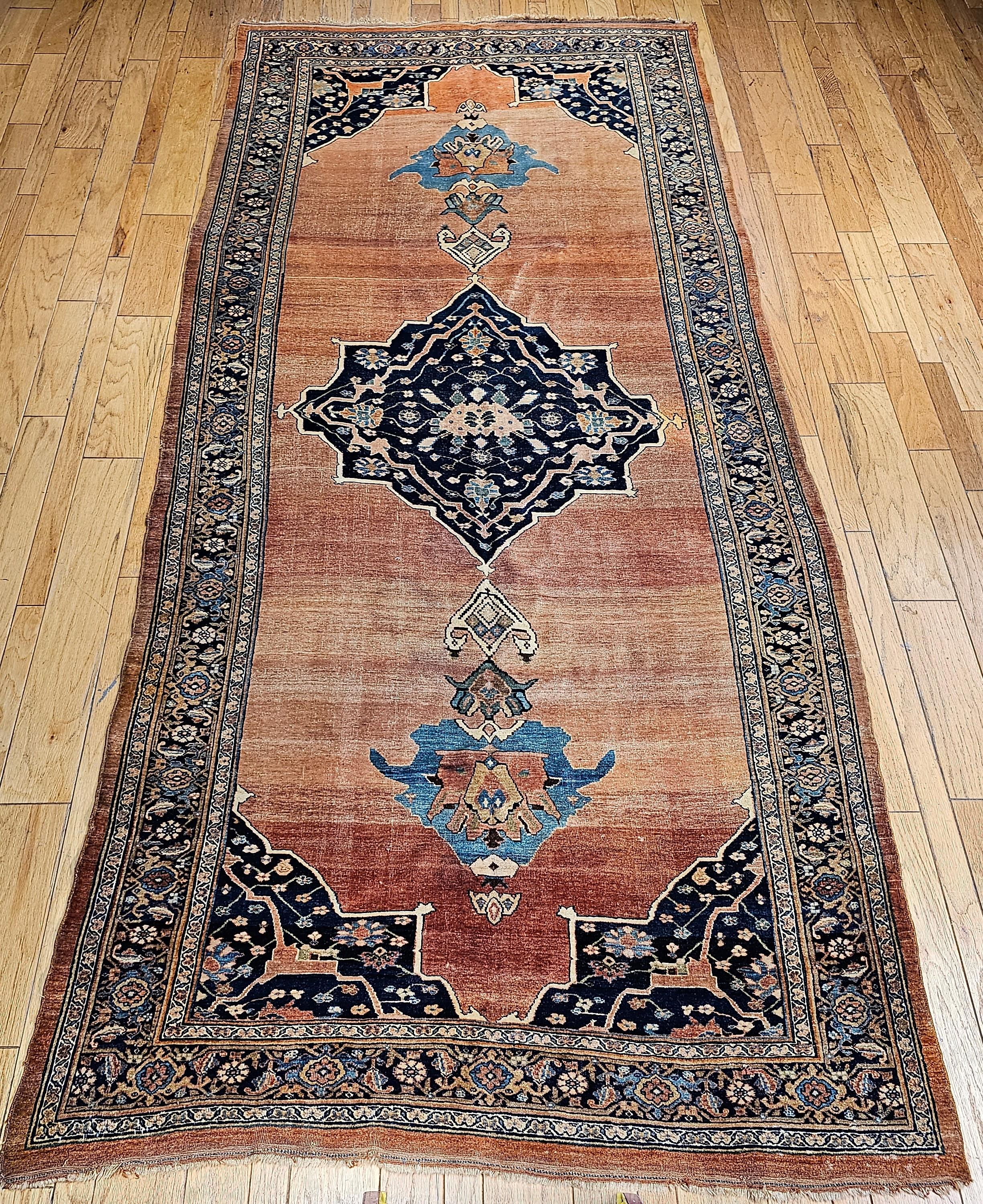19th Century Persian Bidjar Gallery Rug in Brick-Red, Navy, Turquoise, Yellow For Sale 10