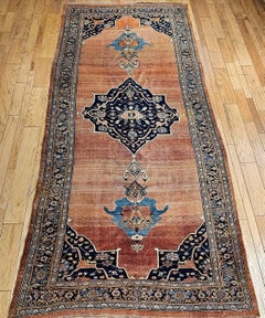 19th Century Persian Bidjar Gallery Rug in Brick-Red, Navy, Turquoise
