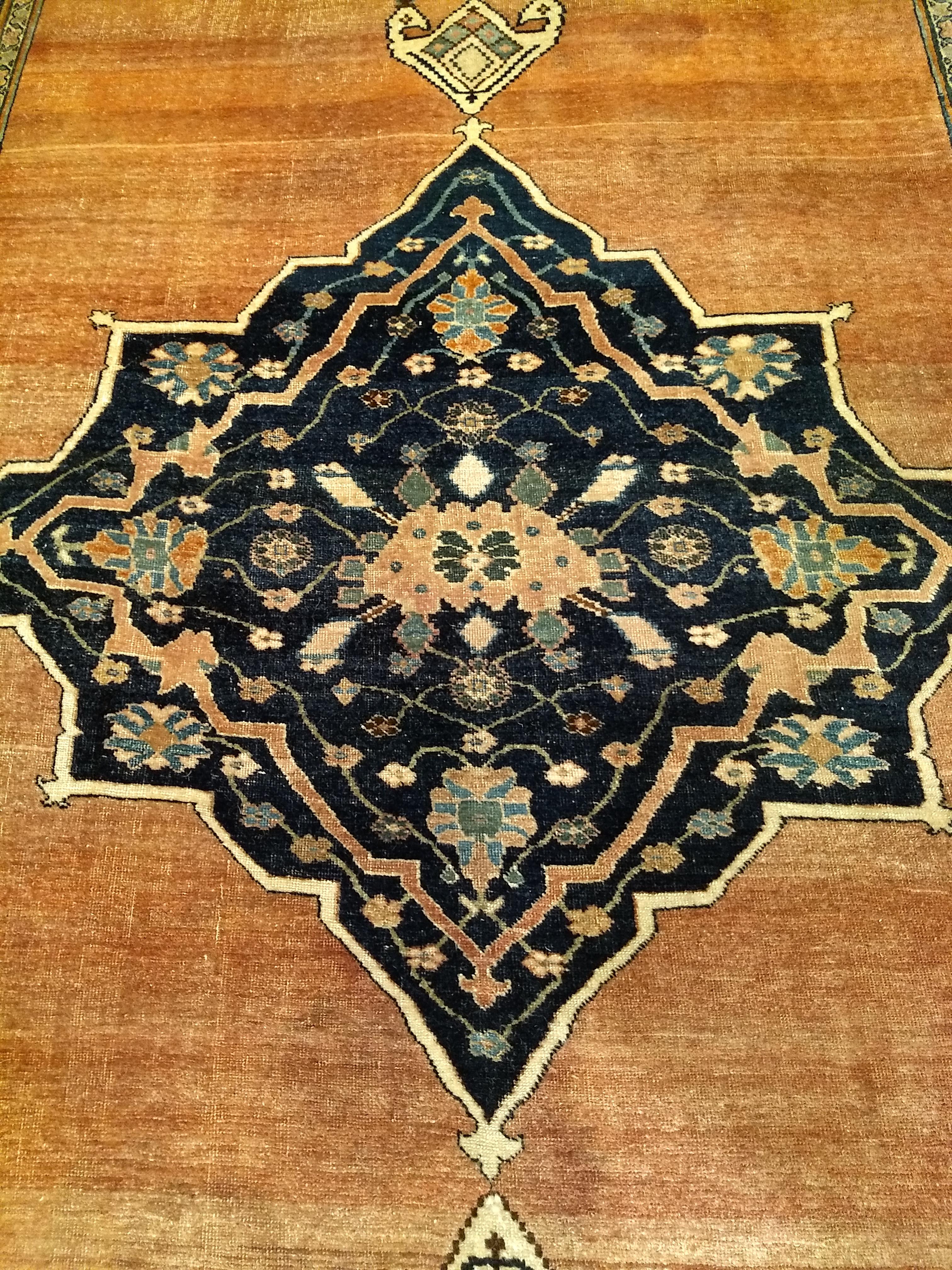19th Century Persian Bidjar Gallery Rug in Brick-Red, Navy, Turquoise, Yellow For Sale 3
