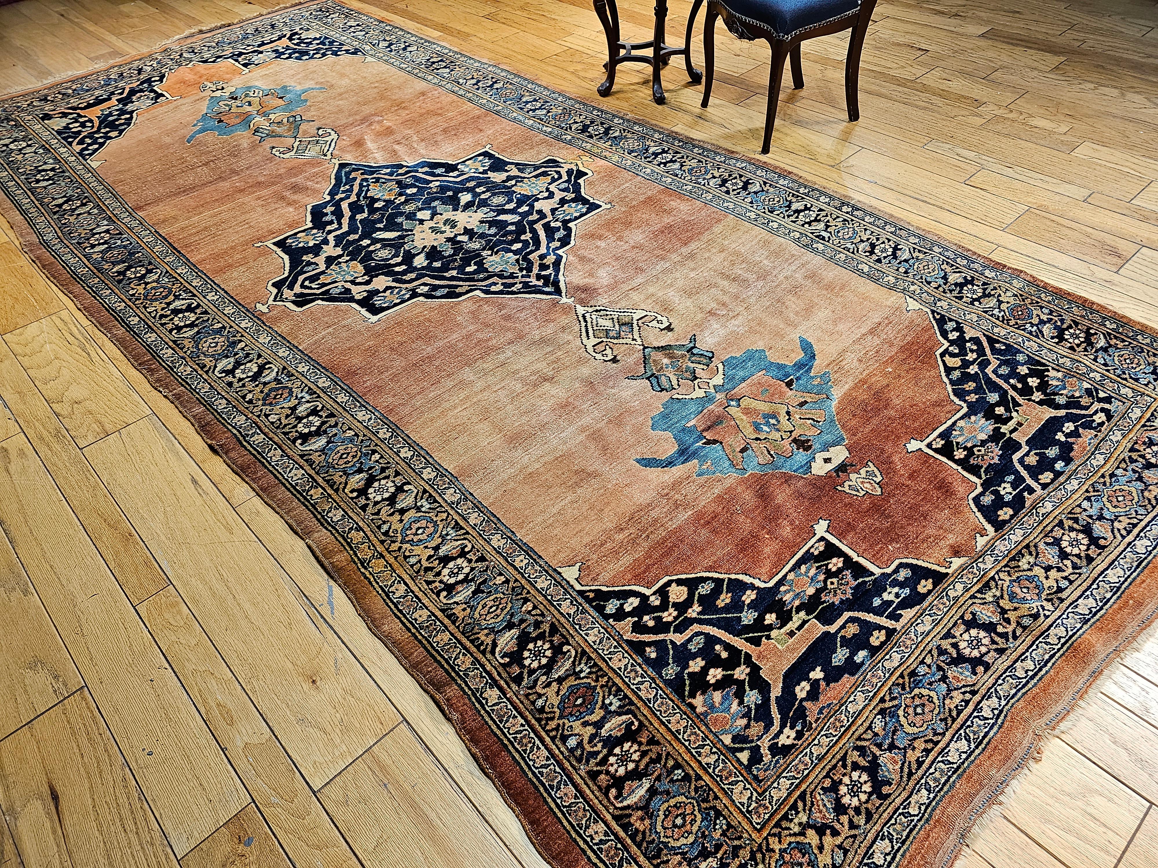 19th Century Persian Bidjar Gallery Rug in Brick-Red, Navy, Turquoise, Yellow For Sale 4