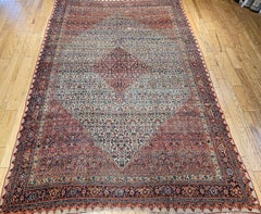 19th Century Persian Bidjar Rug in Geometric Pattern in Ivory, Red, Blue, Green