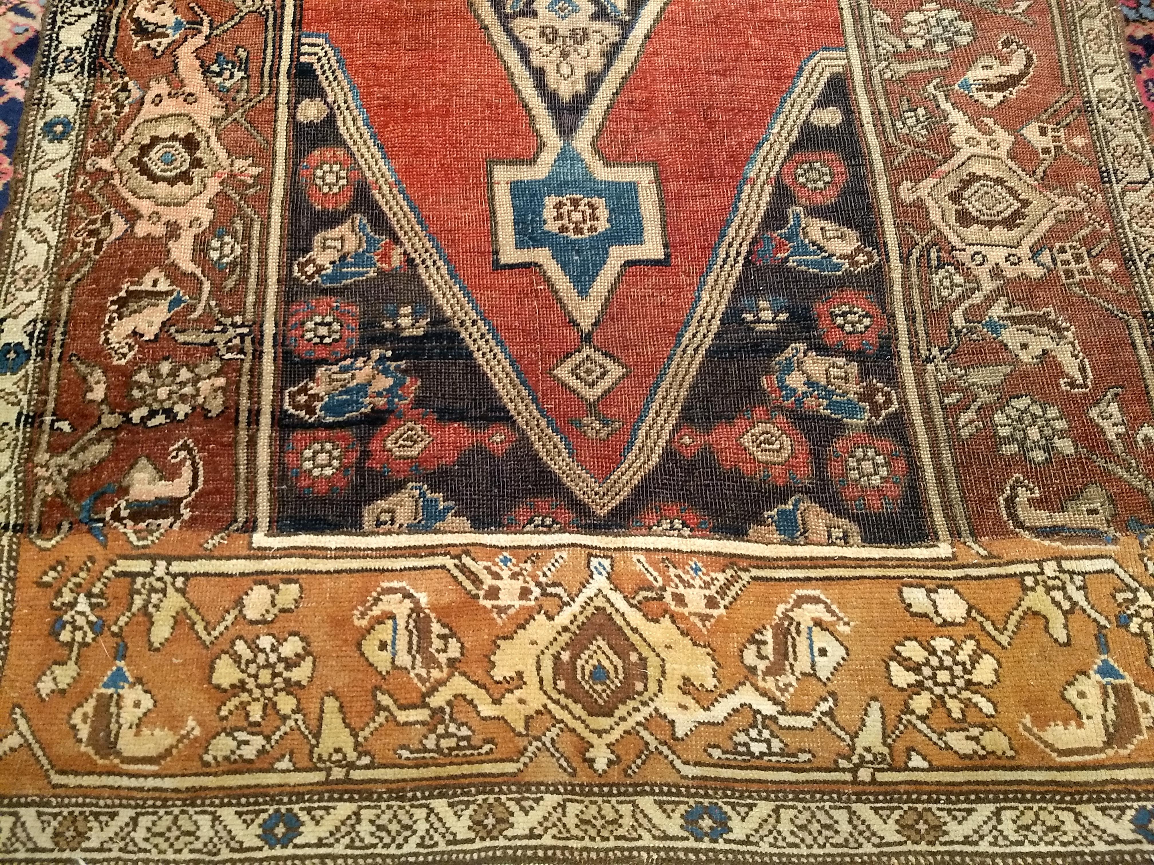 Runner persiano Bidjar del XIX secolo in rosso terracotta, marina, marrone avorio in vendita 4