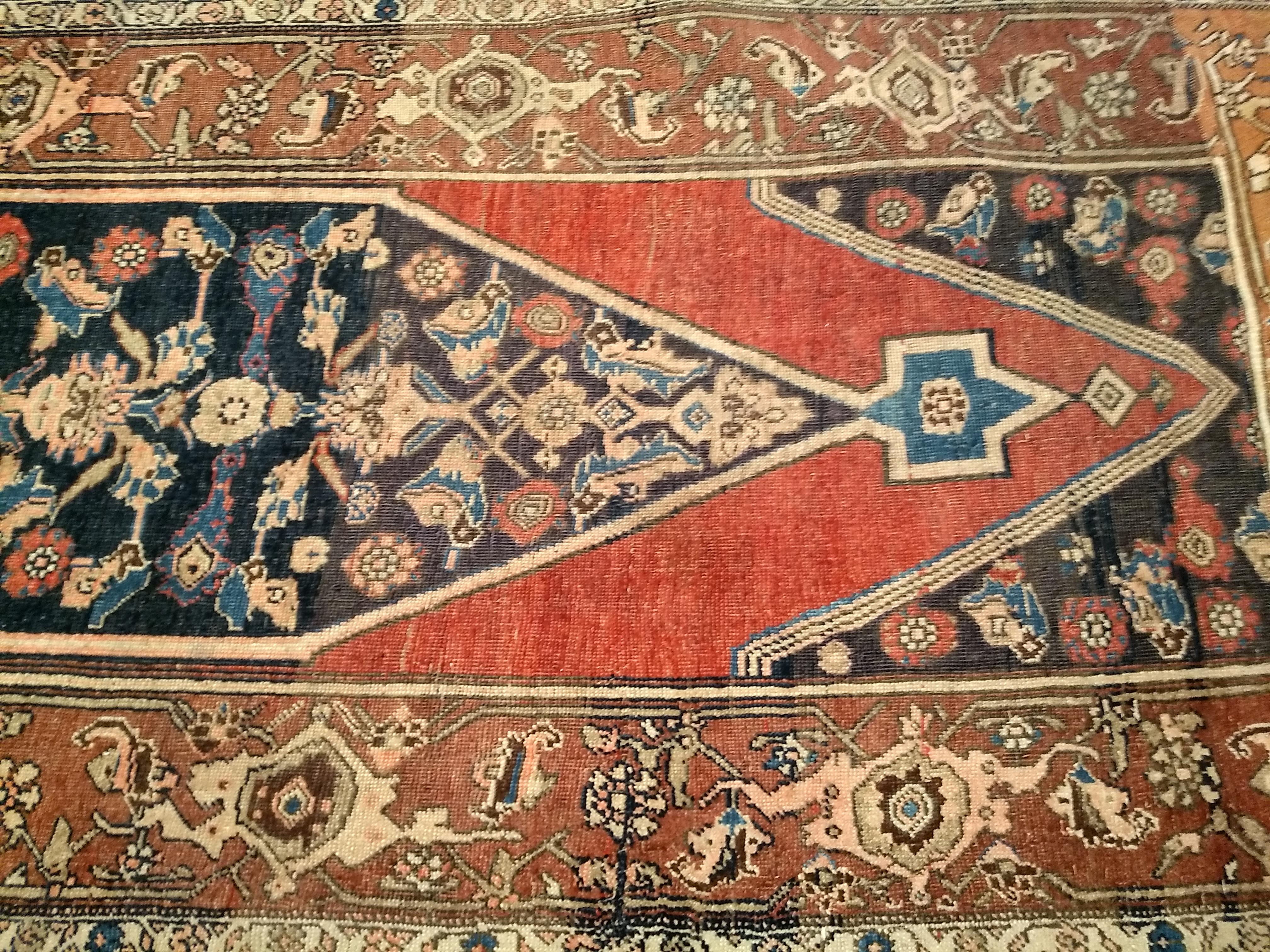 Runner persiano Bidjar del XIX secolo in rosso terracotta, marina, marrone avorio in vendita 6