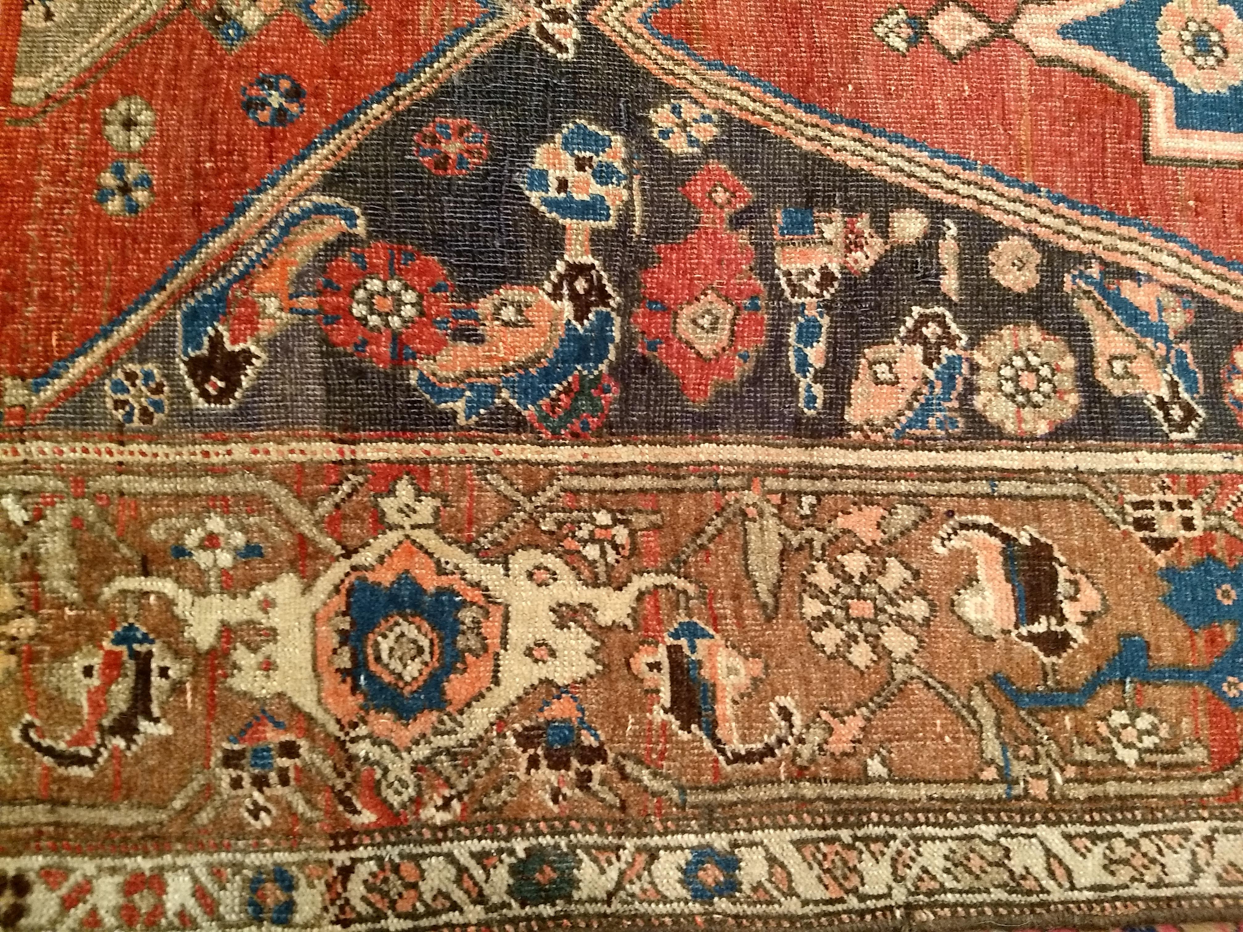 Runner persiano Bidjar del XIX secolo in rosso terracotta, marina, marrone avorio in vendita 9