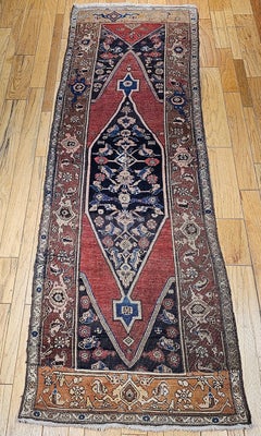 19th Century Persian Bidjar Wide Runner in Terracotta Red, Navy, Brown