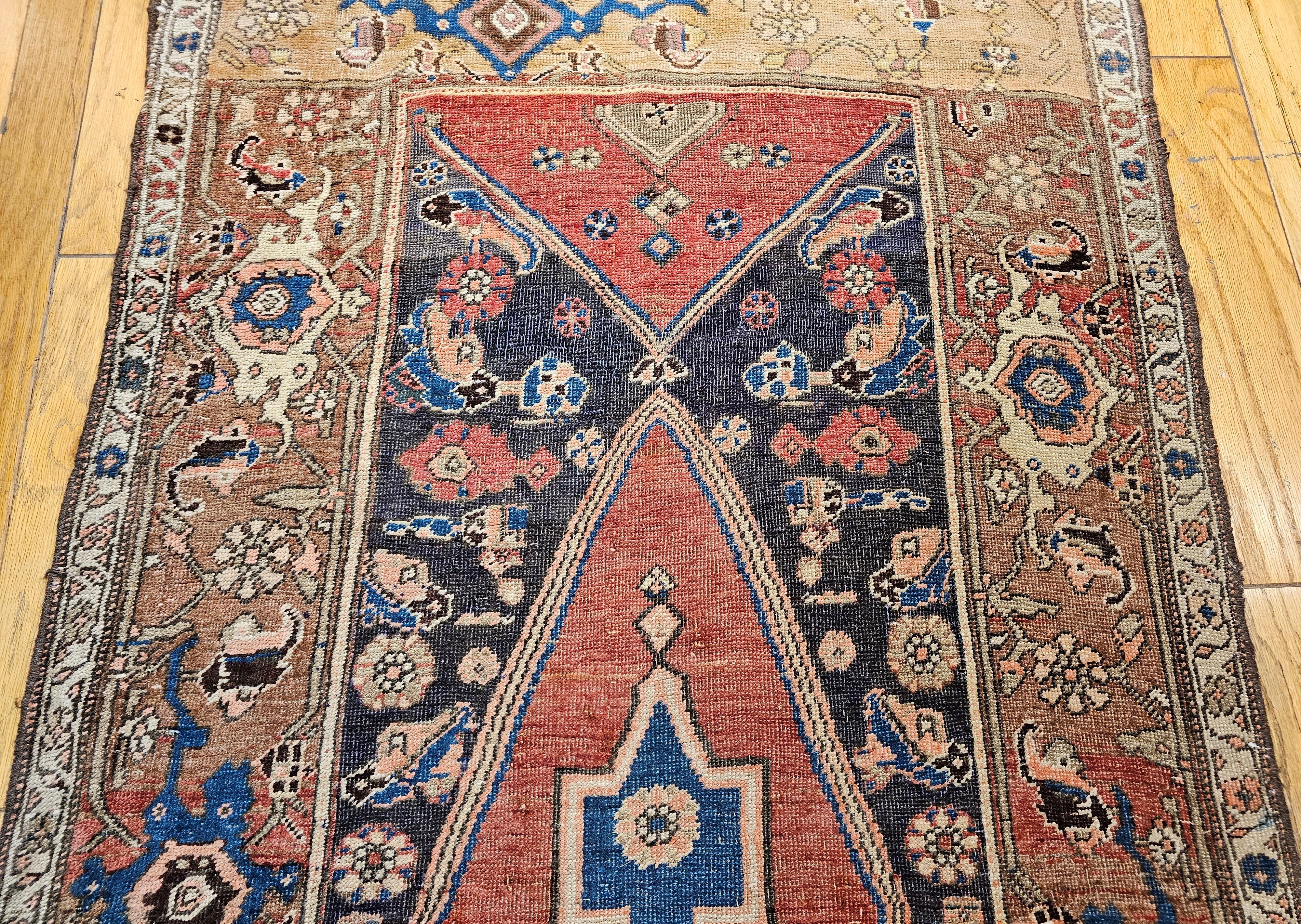 Runner persiano Bidjar del XIX secolo in rosso terracotta, marina, marrone avorio in vendita 2