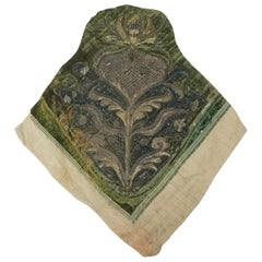 Antique 19th Century Persian Embroidered Flower on Silk Textile