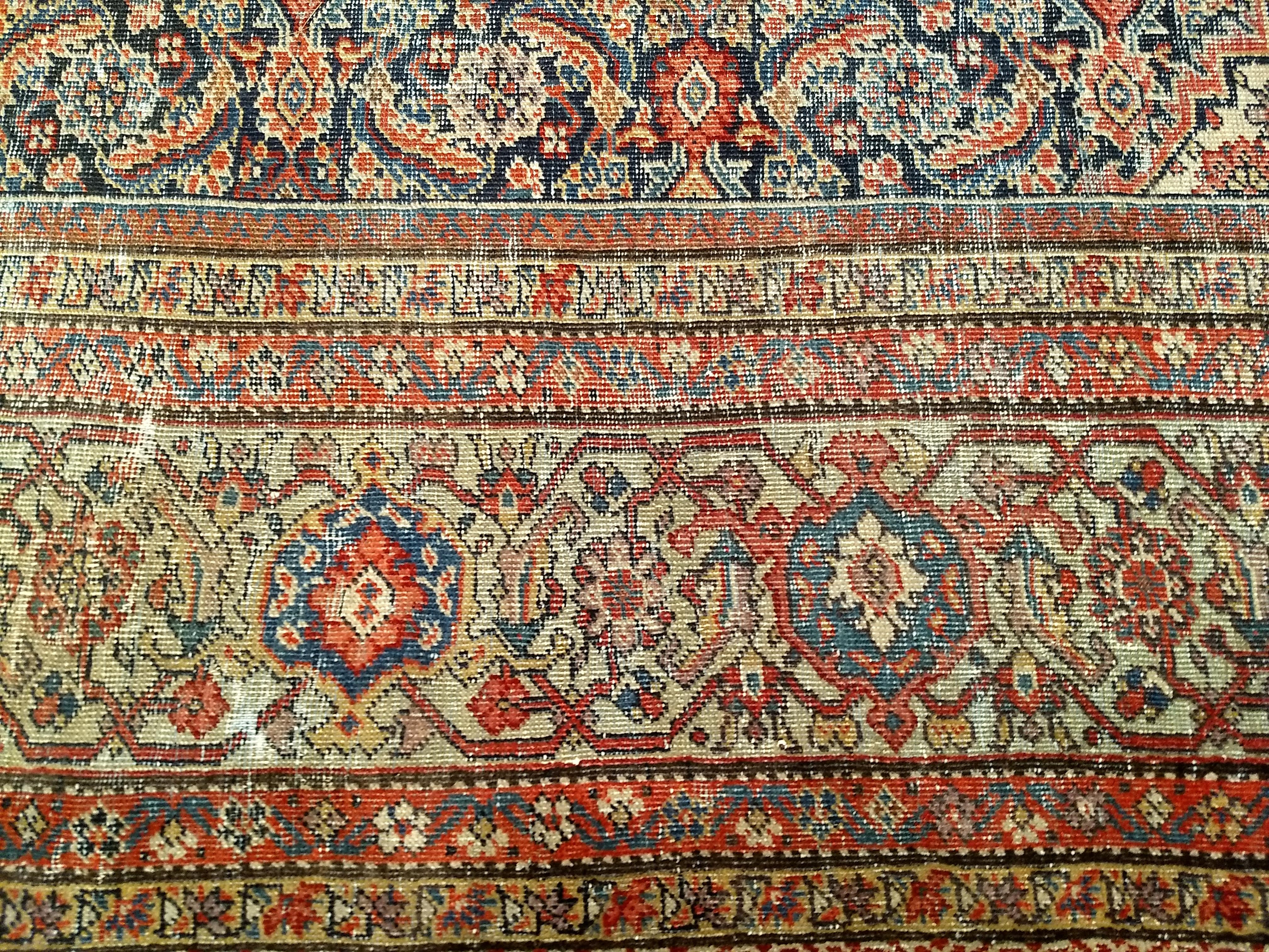 19th Century Persian Farahan in Allover Herati Pattern in Navy, Green, Burgundy For Sale 5