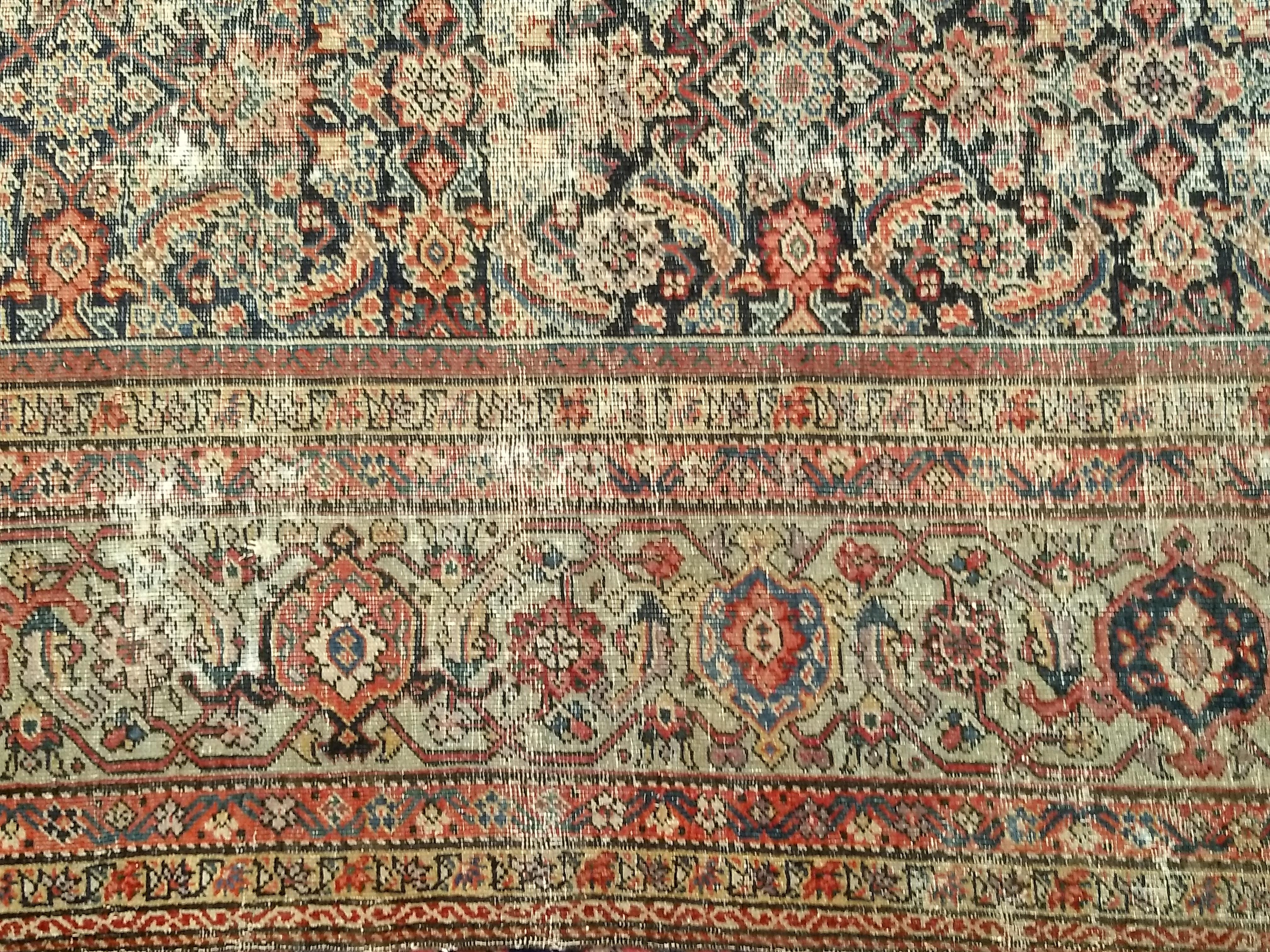 19th Century Persian Farahan in Allover Herati Pattern in Navy, Green, Burgundy For Sale 6